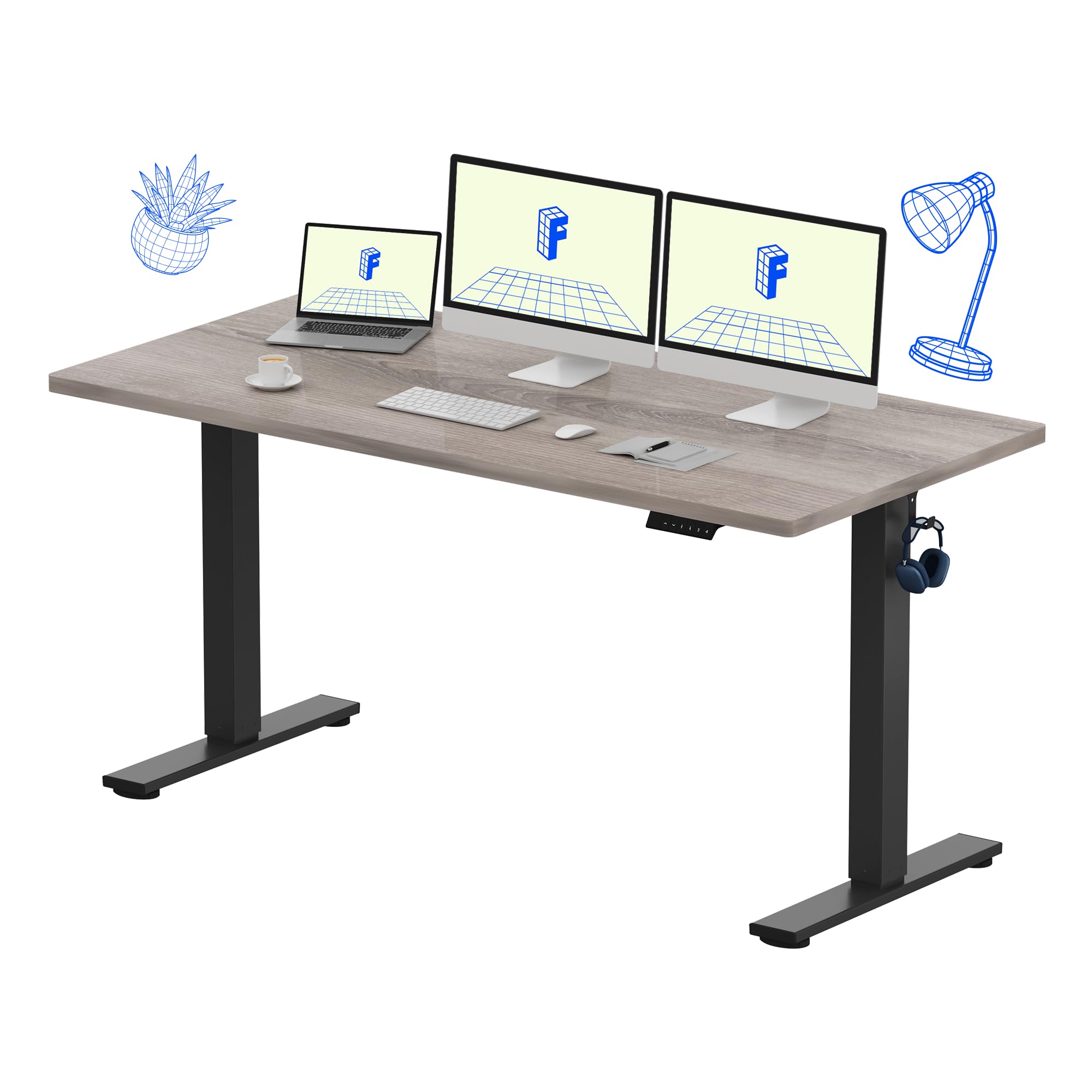 FLEXISPOT EN1 One-Piece Standing Desk, Electric Adjustable with 4 Memory Presets, 176 LBS Capacity, Stable & Quiet, Seamless Desktop for Home Office & Dual Monitors, 40"x24" Black