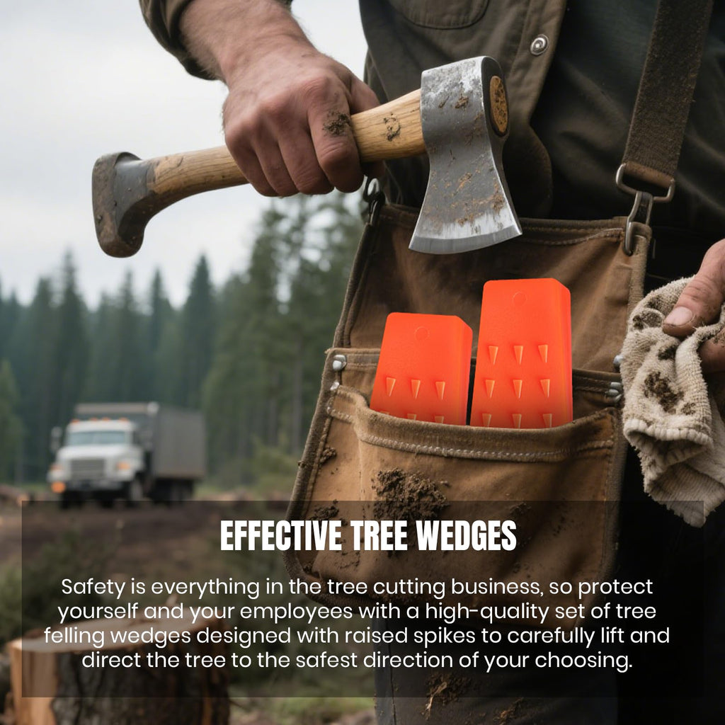 AR-PRO 6 Pack Tree Felling Wedges with Spikes for Safe Tree Cutting – 5.5” Wedges with Storage Bag; 6 Felling Dogs to Guide Trees Stabilize and Safely to Ground for Loggers and Fallers