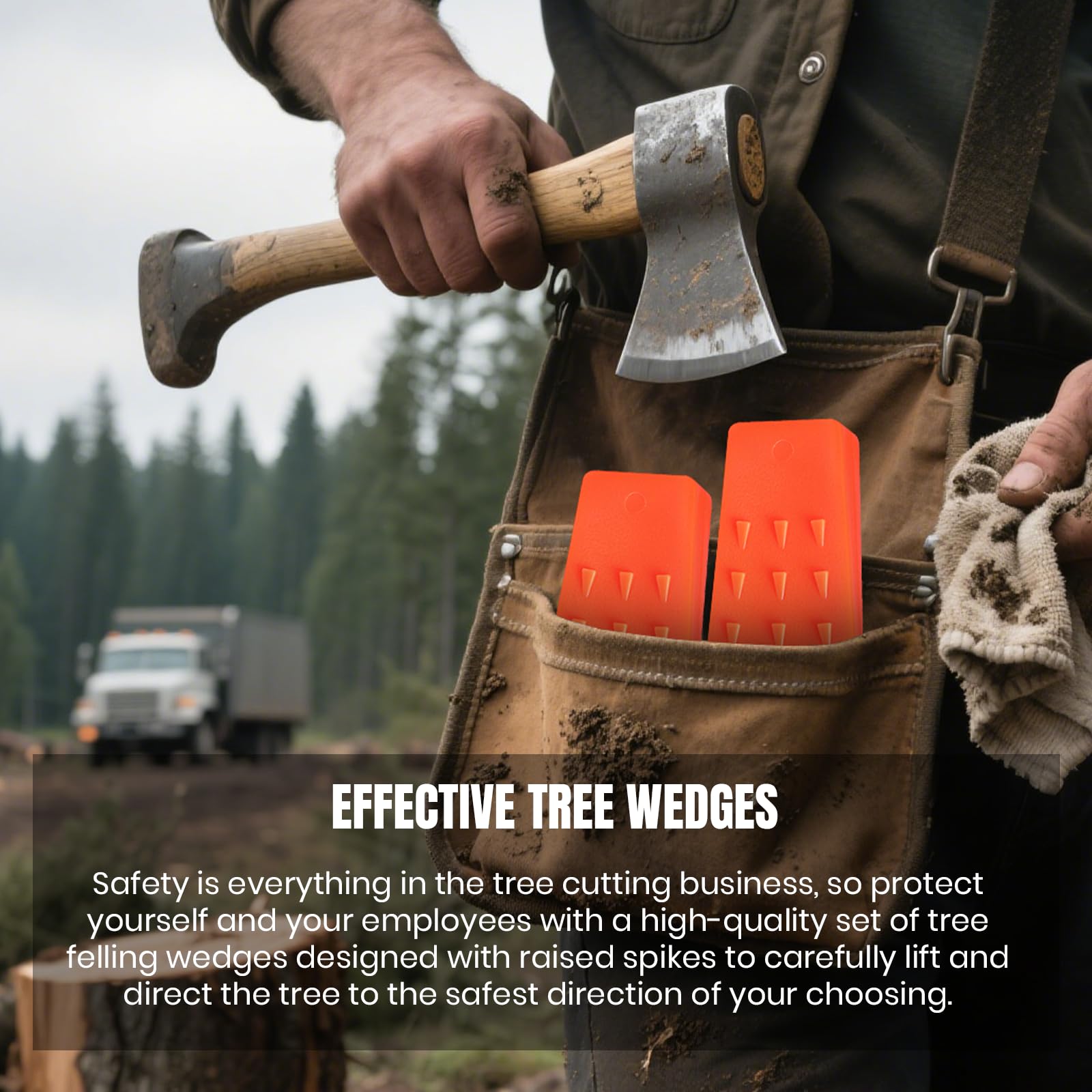 AR-PRO 6 Pack Tree Felling Wedges with Spikes for Safe Tree Cutting – 5.5” Wedges with Storage Bag; 6 Felling Dogs to Guide Trees Stabilize and Safely to Ground for Loggers and Fallers