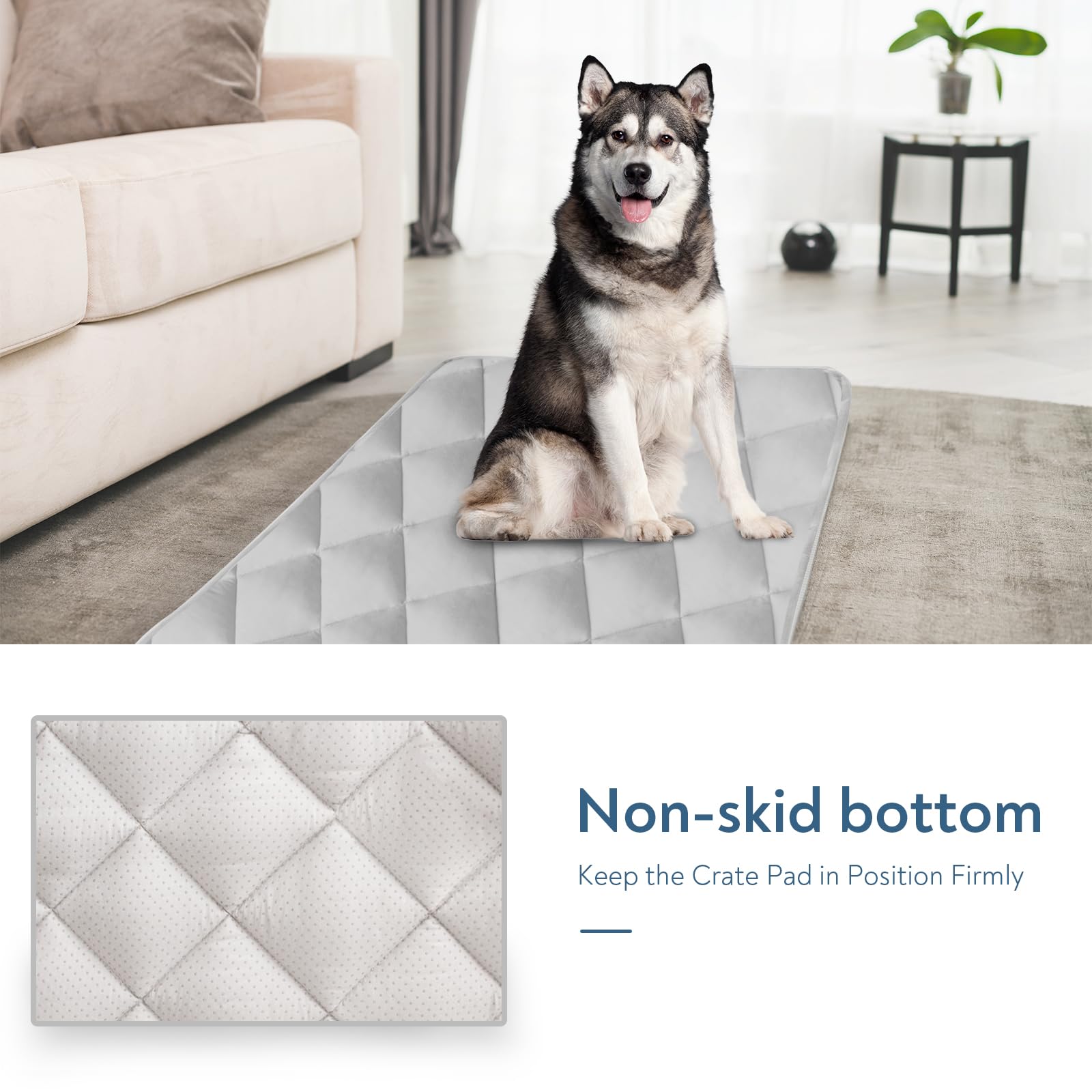 Magik & Kover Dog Crate Pad 2 Pack, Soft Dog Crate Mat with Anti-Slip Bottom, Machine Washable Kennel Pad, Fits 24 Inch, Grey