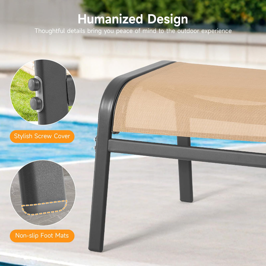 ONBRILL Outdoor Ottoman Set of 2, All Weather Outdoor Foot Stool with Supportive Textliene and Metal Frame, Stackable Oversized Outdoor Foot Rest for Furniture Patio Garden Pool, Beige