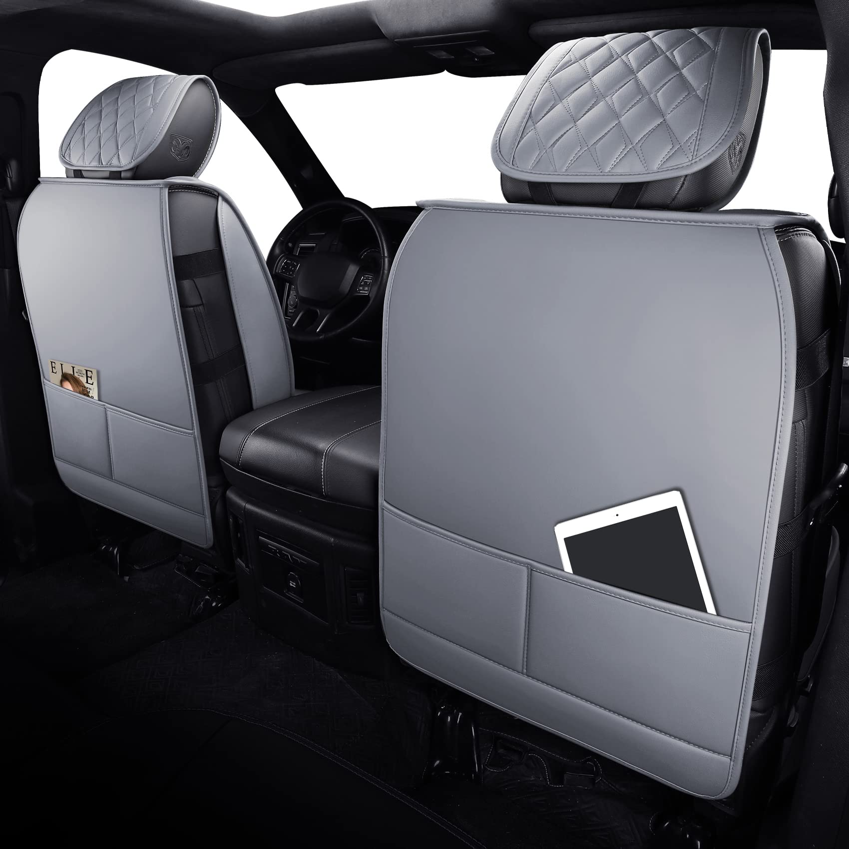 Aierxuan Dodge Ram Front Seat Covers Custom Fit 2009-2026 1500/2500/3500 Truck Pickup Crew Quad Regular Cab Heavy Duty Waterproof Leather Airbag Compatible Cushions(2 PCS Front/Black)