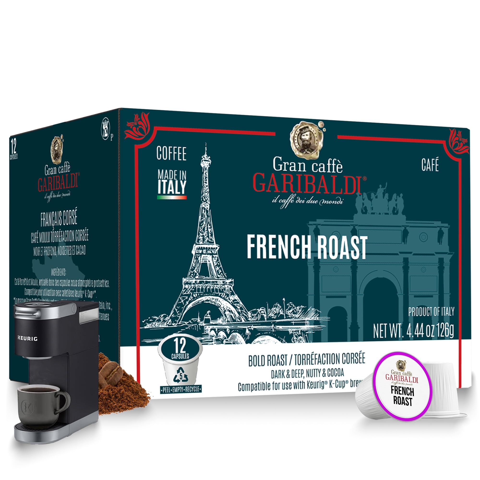 Caffè Garibaldi Colombian Coffee Pods, for Keurig K-Cup Brewers, Single Serve Cups with 100% Arabica Blend for Coffee Makers, 12 Count Recyclable Pods - Medium Roast