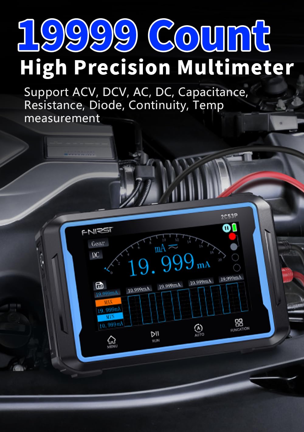 【FNRSI 2C53P Plus Upgraded with Carrying CASE】 3in1 Oscilloscope/Multimeter/DDS Signal Generator Tablet Touch Screen Portable Digital Automotive Oscilloscope 2 Channel 50MHz Bandwidth 250Ms/S Counts