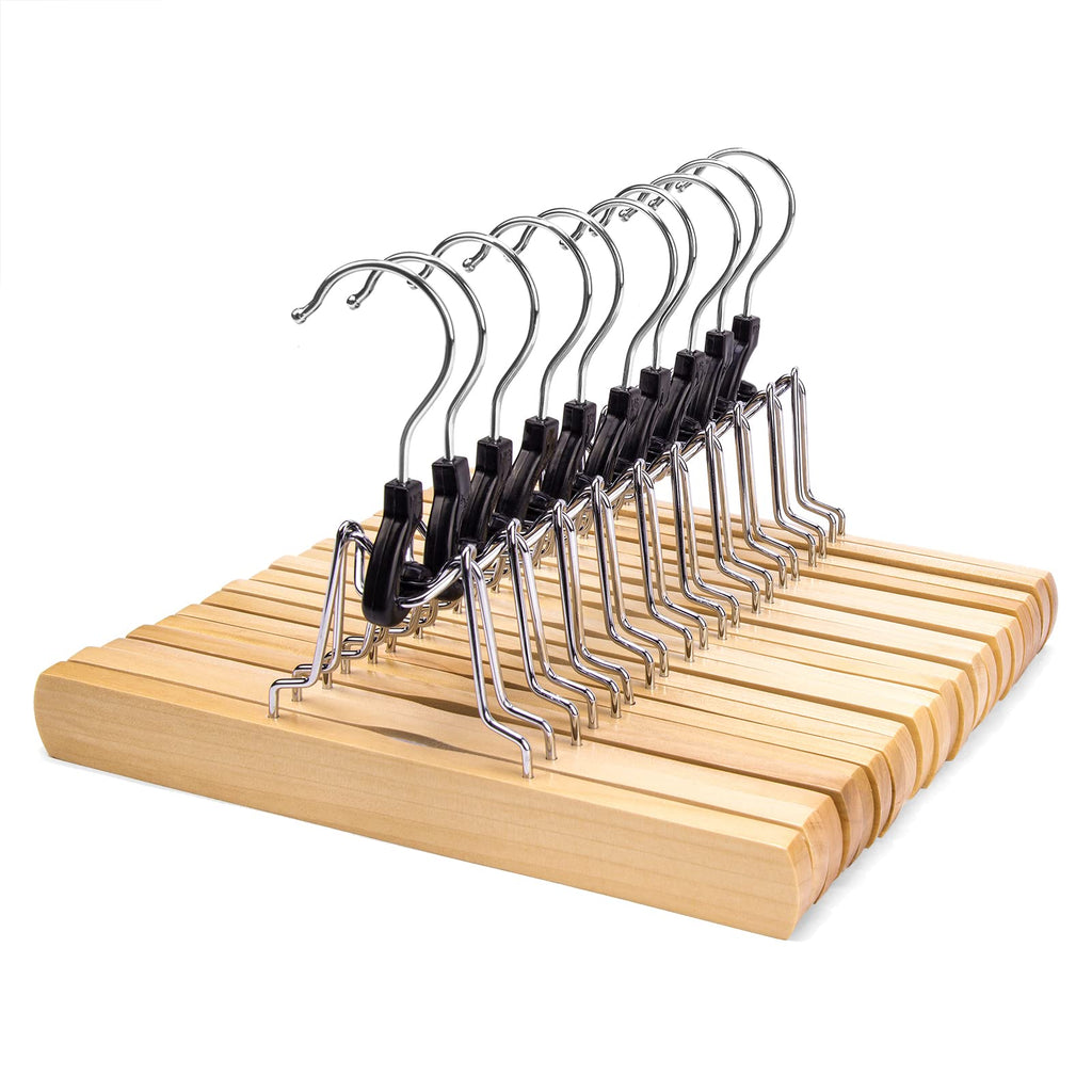 Nature Smile Wooden Pants Skirt Hangers, Smooth Finish Solid Wood Non Slip Jeans Slack Clamp Hangers Hair Extension Hangers (10 Pack Cherry)…