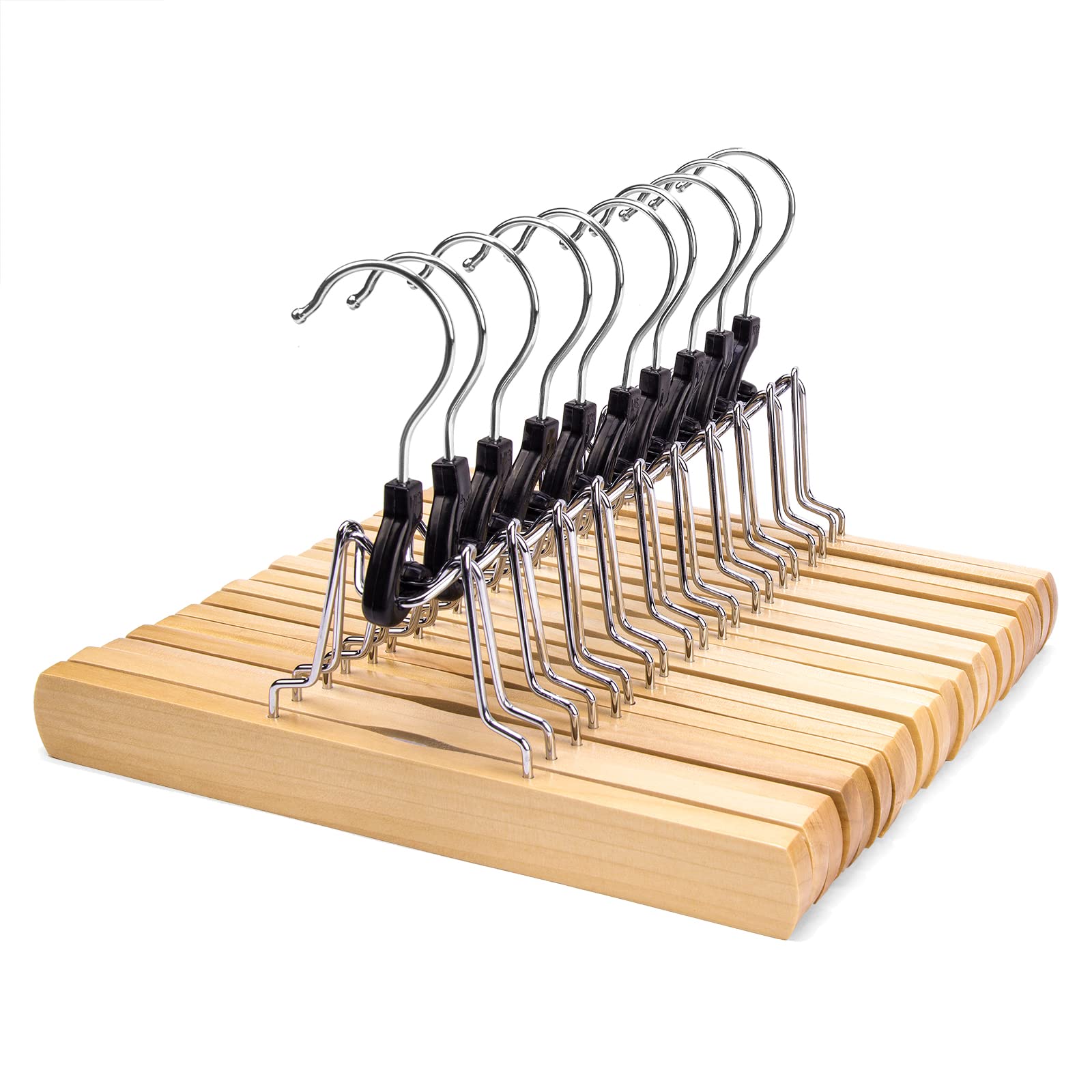 Nature Smile Wooden Pants Skirt Hangers, Smooth Finish Solid Wood Non Slip Jeans Slack Clamp Hangers Hair Extension Hangers (10 Pack Cherry)…