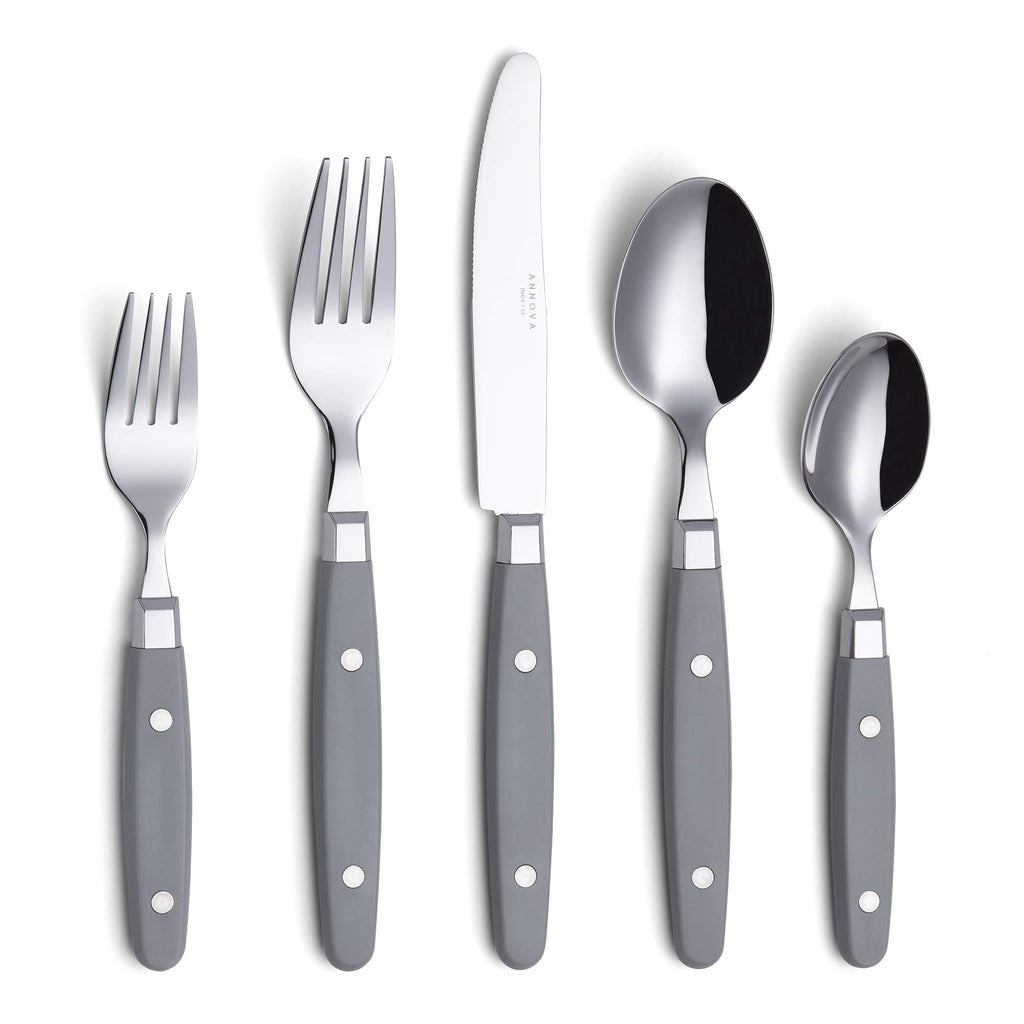 ANNOVA Silverware Set, Retro/Rivet Colorful Stainless Steel Tableware Kitchen Flatware Set Utensils, Includes Dinner Knives, Forks, Spoons, Salad Forks & Dessert Spoons (Brown, 20 Pieces)