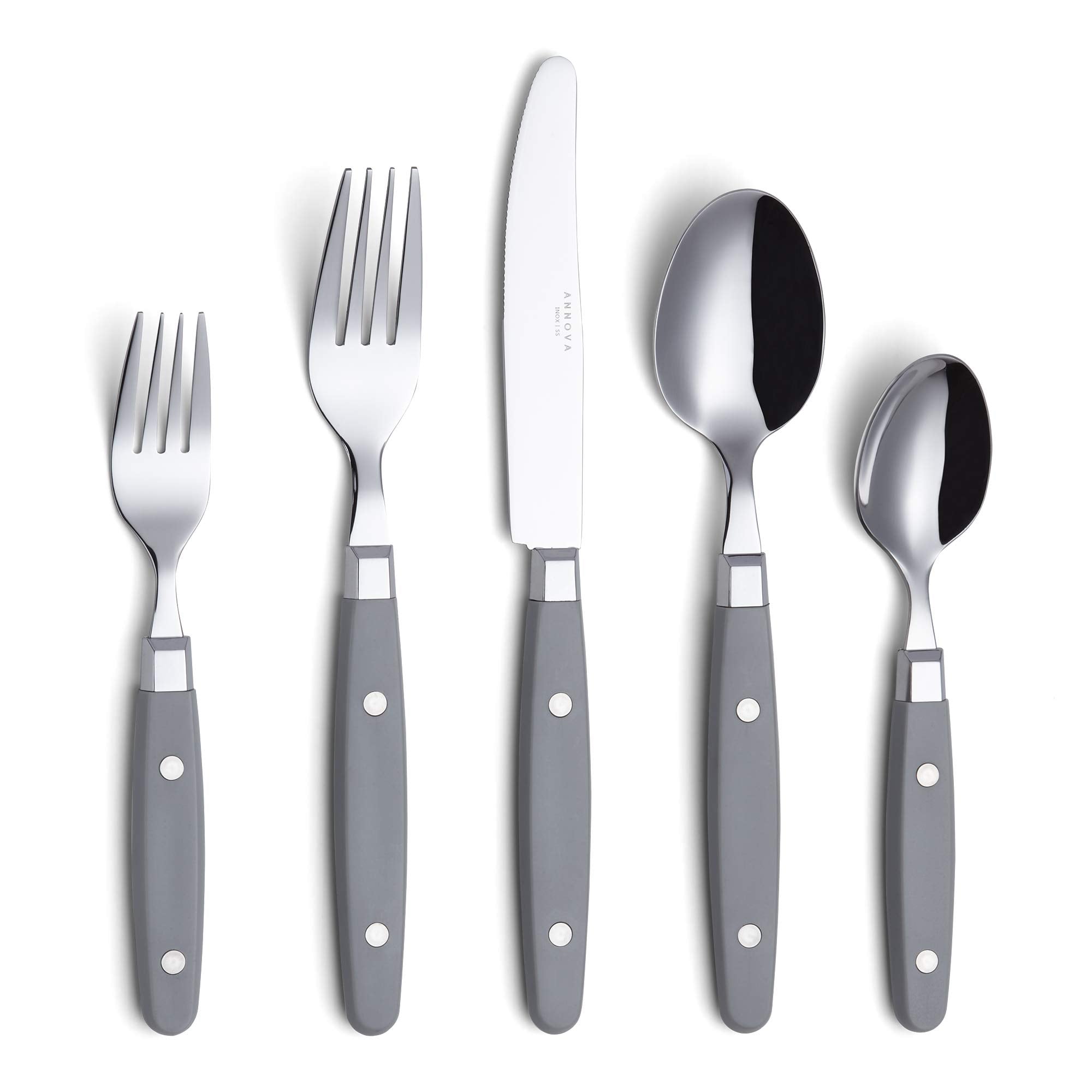 ANNOVA Silverware Set, Retro/Rivet Colorful Stainless Steel Tableware Kitchen Flatware Set Utensils, Includes Dinner Knives, Forks, Spoons, Salad Forks & Dessert Spoons (Brown, 20 Pieces)