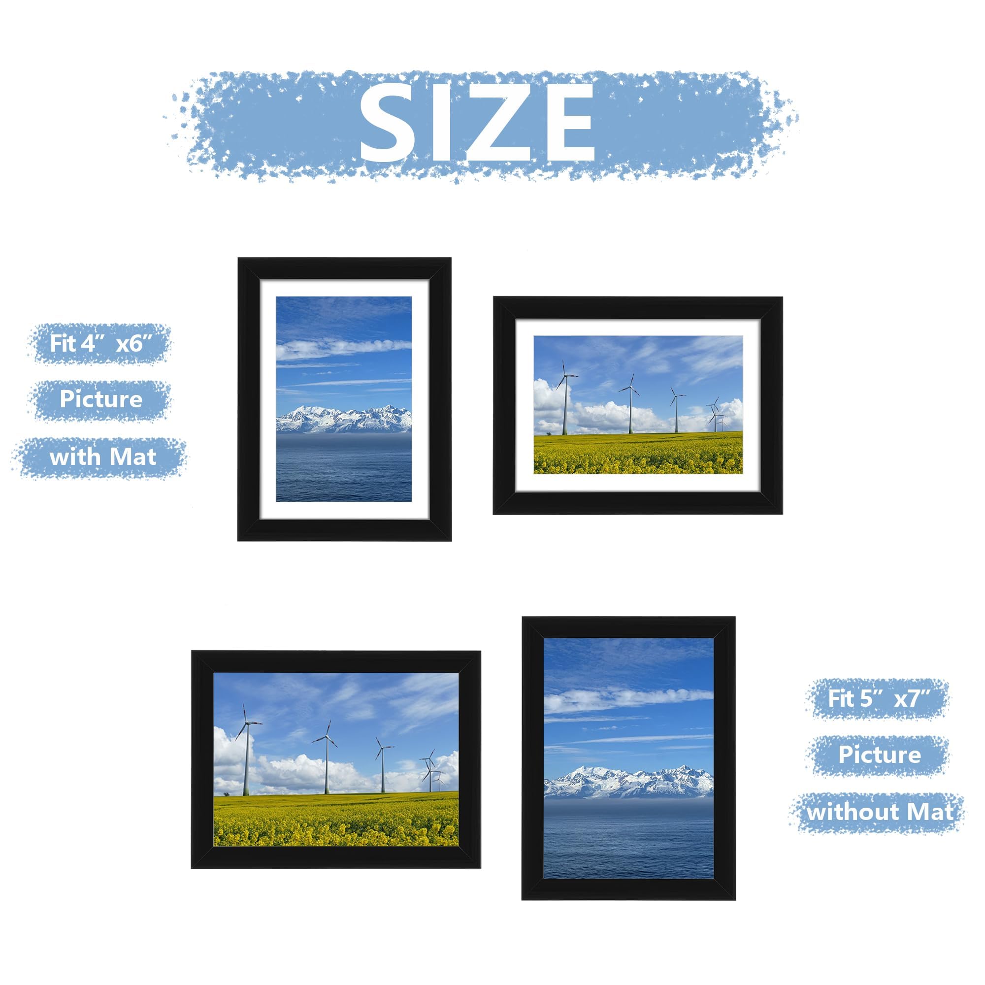 Picrit 24x34 Black Poster Frame 7 Pack, Display Pictures 20x30 Picture with Mat or 24 x 34 without Mat for Horizontal or Vertical Wall Mounting, Wall Gallery Photo Frames