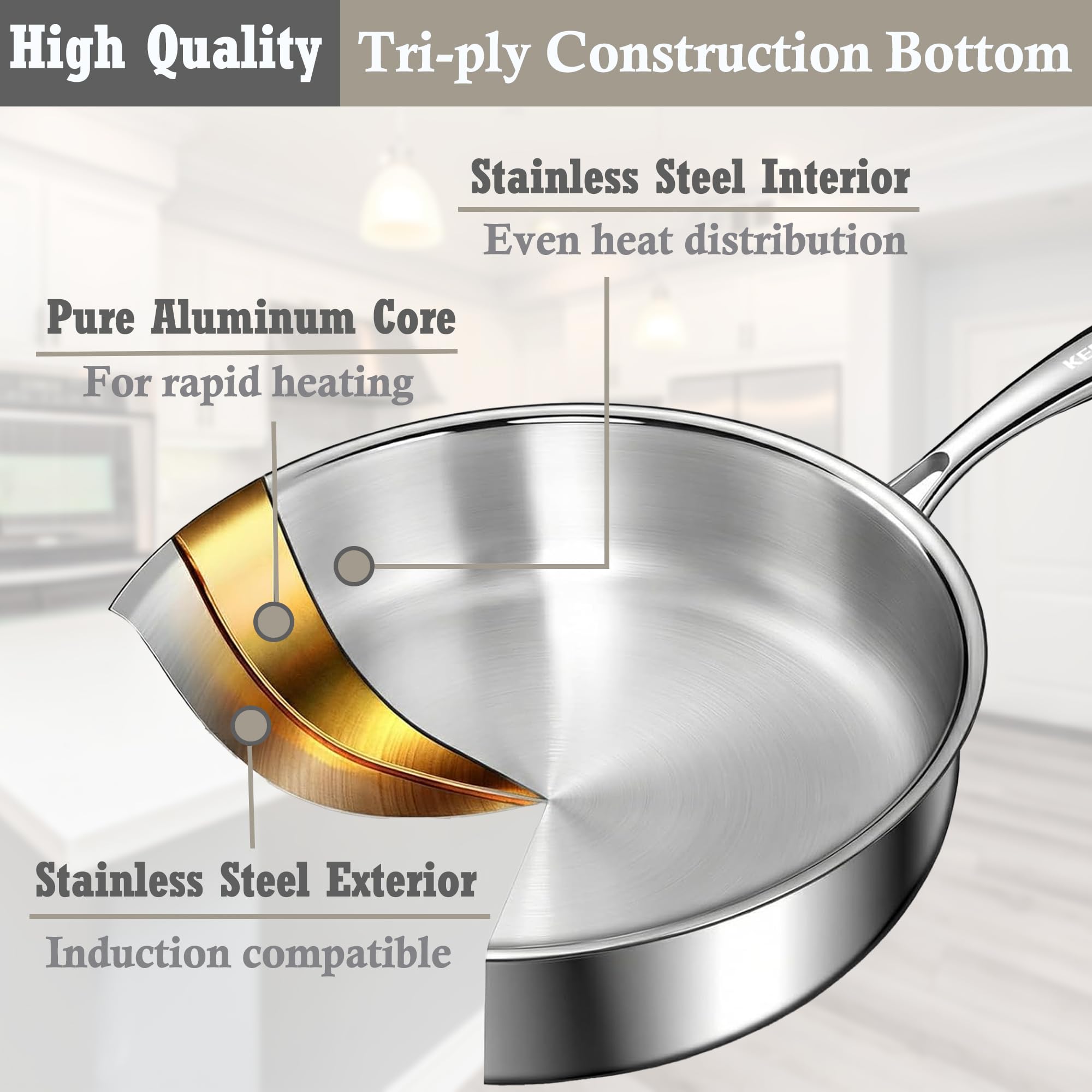Stainless Steel pots and pans set, 6 Piece Nonstick Induction Kitchen Cookware Set, Works with Induction/Electric and Gas Cooktops, Nonstick, Oven Safe, Camping Cookware