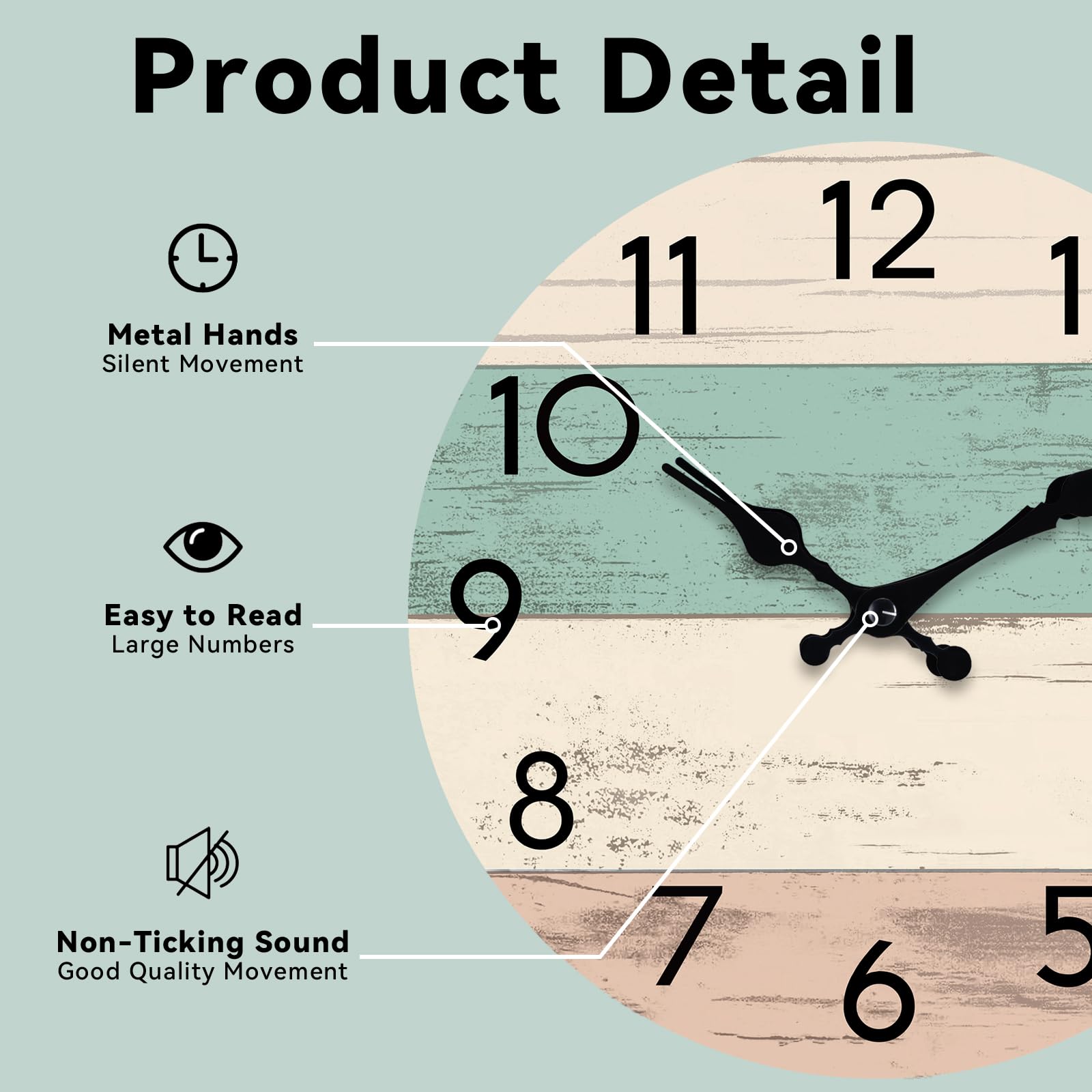 KECYET Wall Clock Silent Non-Ticking Wooden Clocks Battery Operated 8 Inch Small Country Retro Rustic and Beach Style Decorative for Kitchen, Home, Bathroom, Bedroom (Blue)