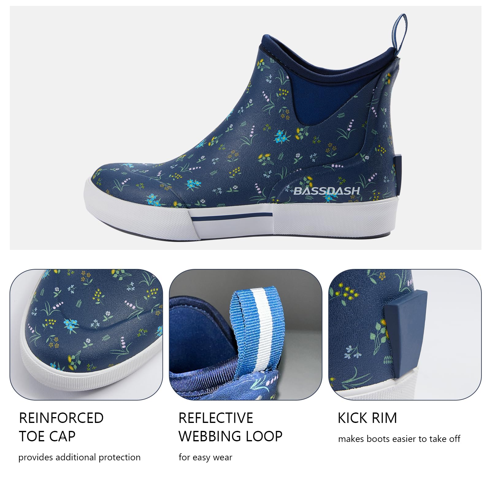 BASSDASH Womens 4.5” Waterproof Deck Ankle Rain Boots Anti-Slip Neoprene Rubber Garden Fishing Boots