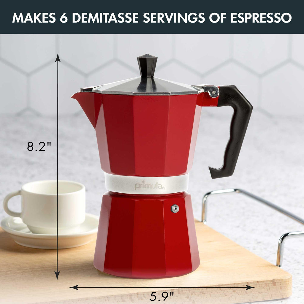 Primula Classic Moka Pot Stovetop Espresso and Coffee Maker, Italian and Cuban Cafetera for Rich Espresso Brewing, Durable Aluminum Greca Coffee Maker with Easy Grip Handle, 6-Cup, Black