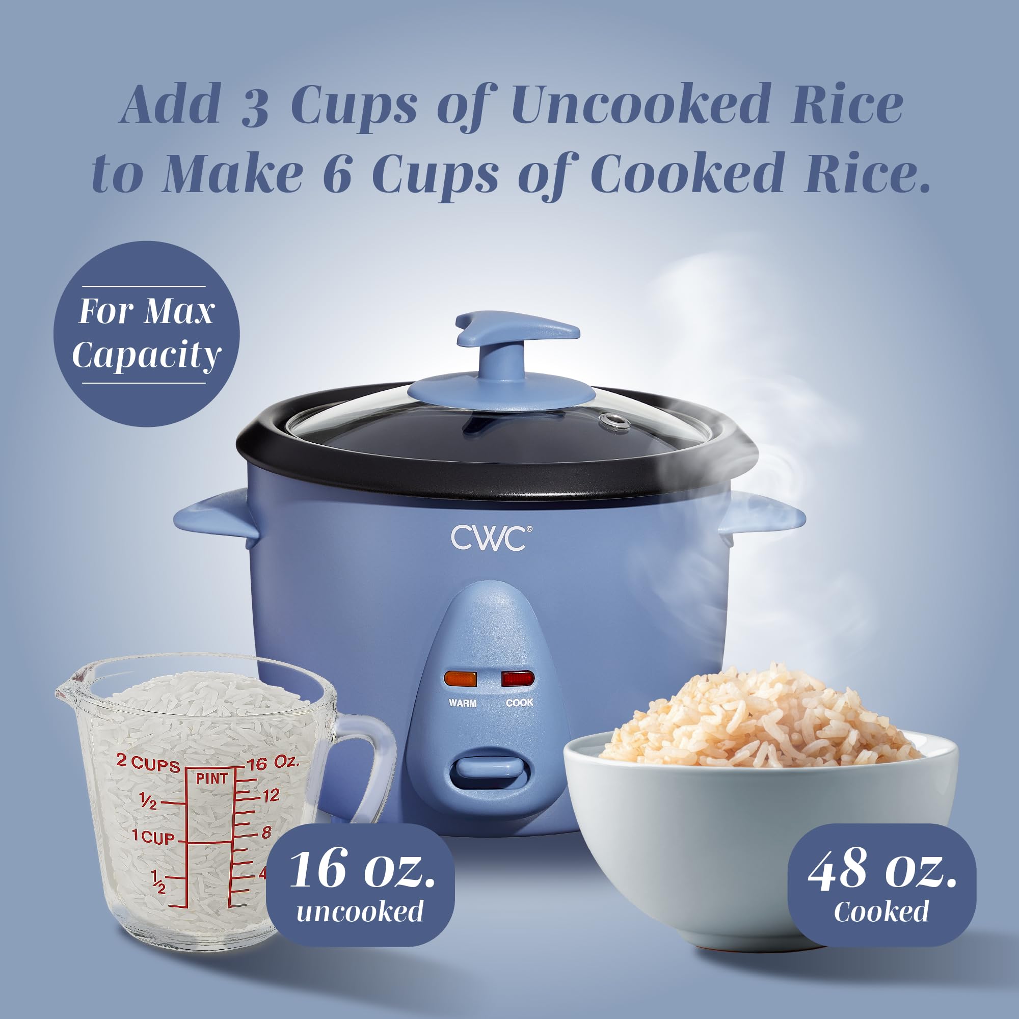 COOK WITH COLOR 6 Cup Rice Cooker 300W - Effortless Cooking and Perfectly, Cooks 3 Cups of Raw Rice for 6 Cups of Cooked Rice, Floral Blue