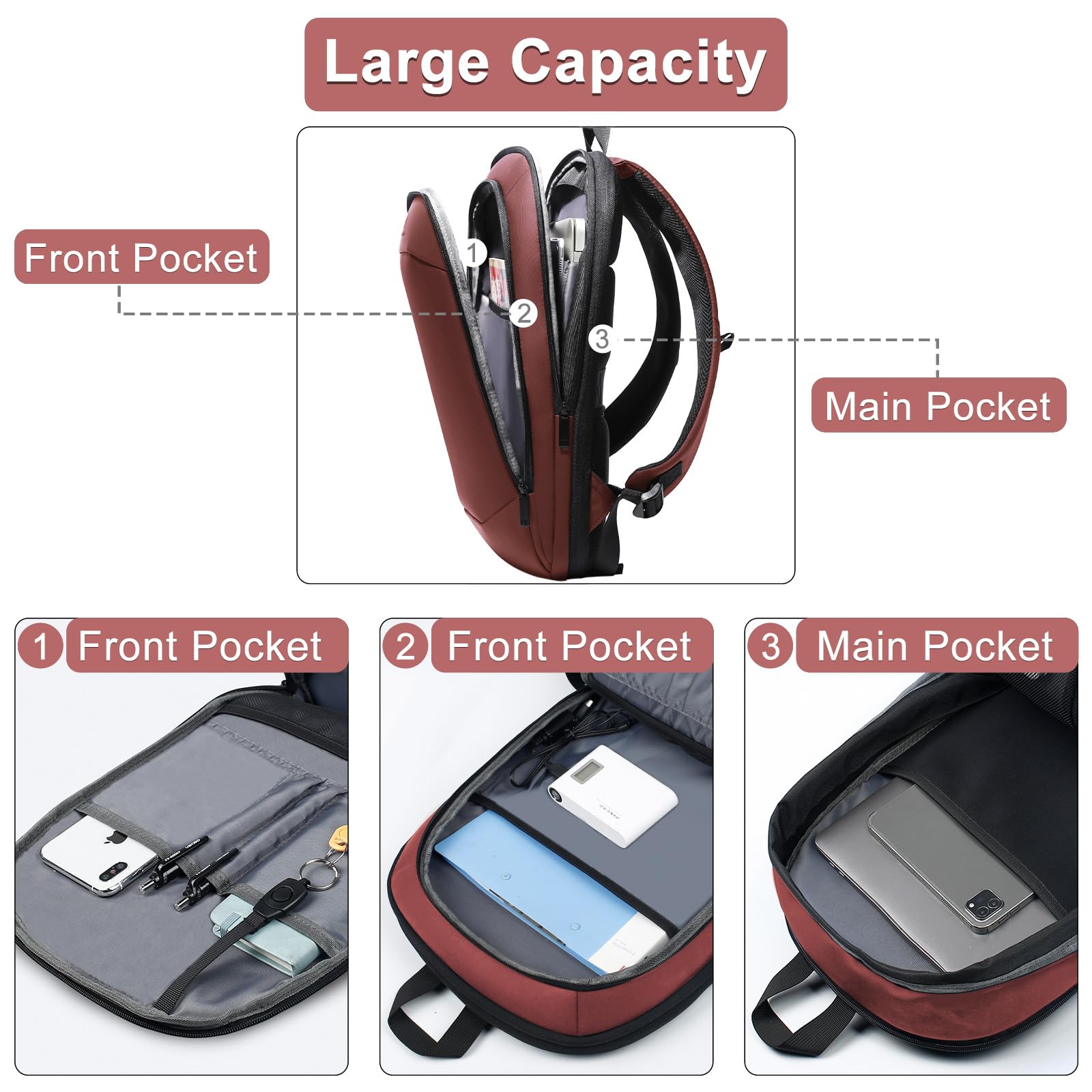 hk Business Backpack for Men 15.6 Inch,Slim & Expandable Waterproof Travel Laptop Backpack, Anti-Theft Lightweight Work Computer Bag, College Laptop Backpacks Gifts for Men Women-Black