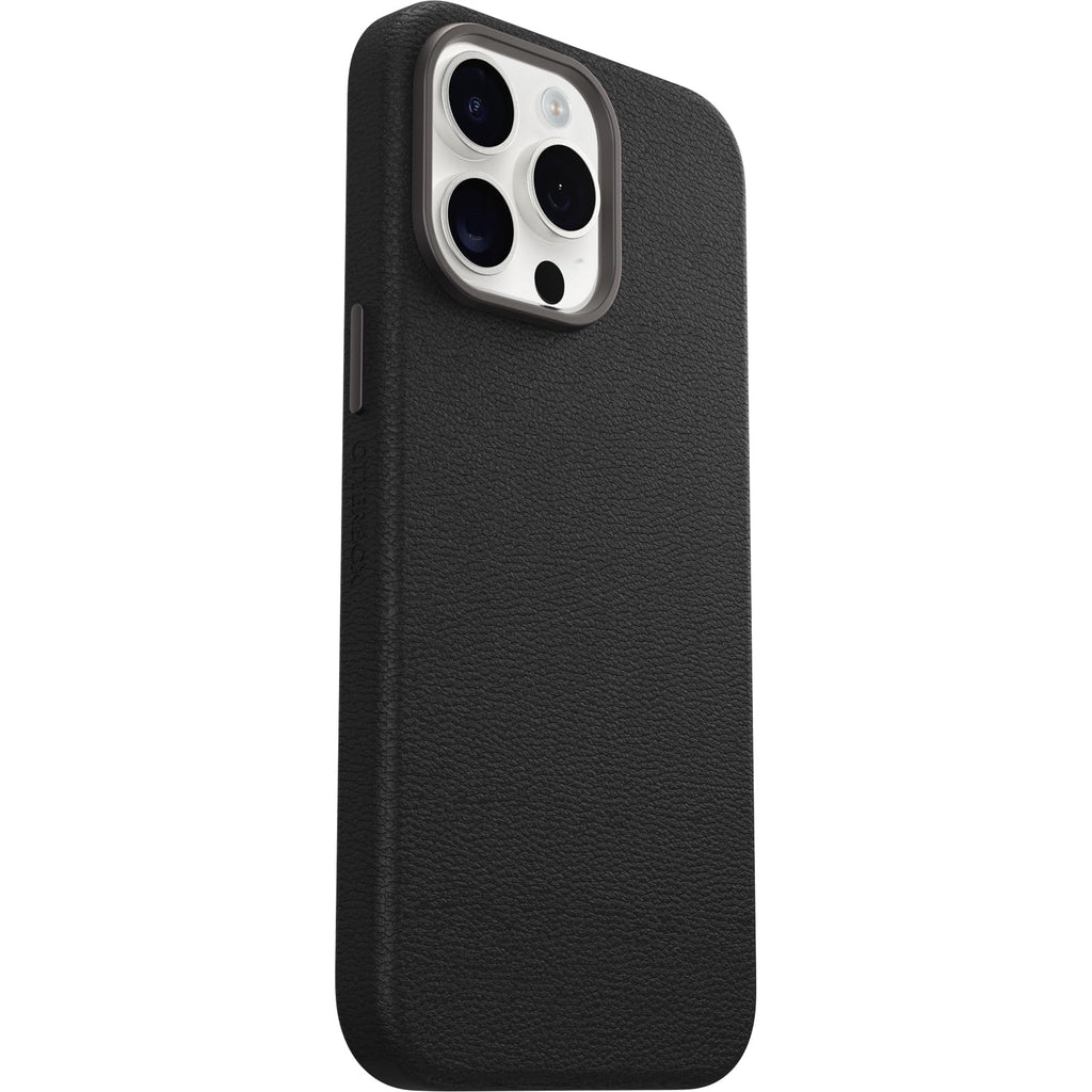 OtterBox iPhone 15 Symmetry Series Cactus Leather for MagSafe - Noir ASH (Black), Slim, Premium, Protective iPhone Case