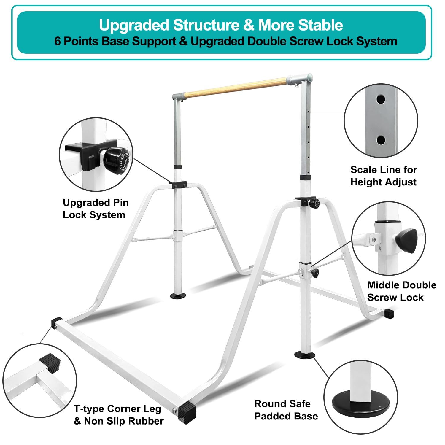 Foldable & Moveable Gymnastics Horizontal Bar with Rings,3’to 5’Adjustable Height Expandable Junior Kip Bar for Home,Indoor Gym Equipment for Kids