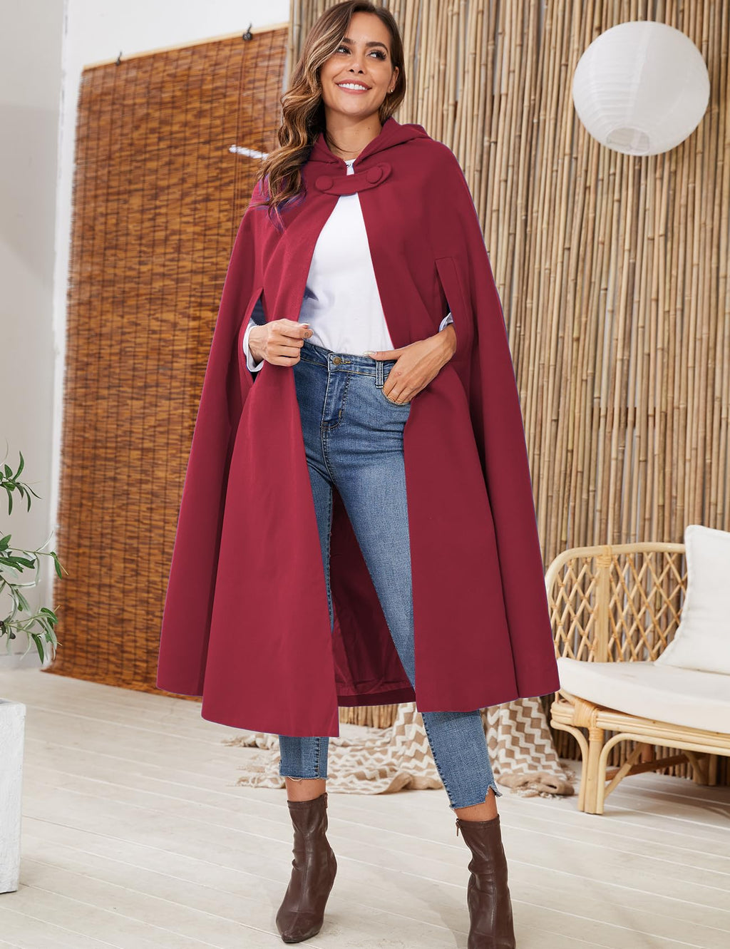 Gihuo Cape Poncho Women's Hooded Maxi Cloak Coat Winter Warm Long Cloak Cosplay Costumes Outerwear