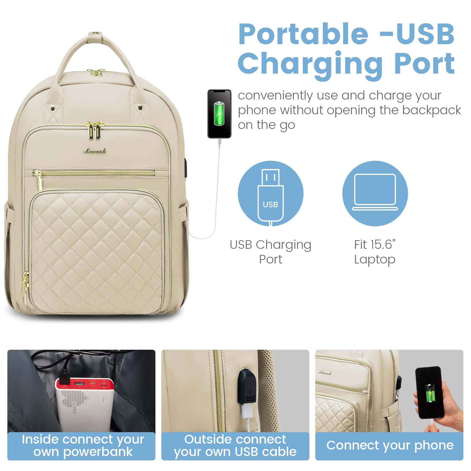 LOVEVOOK Laptop Backpack for Women, Water Resistant Travel Work Backpacks Purse College Business Teacher Nurse Computer bag with USB Charging Port