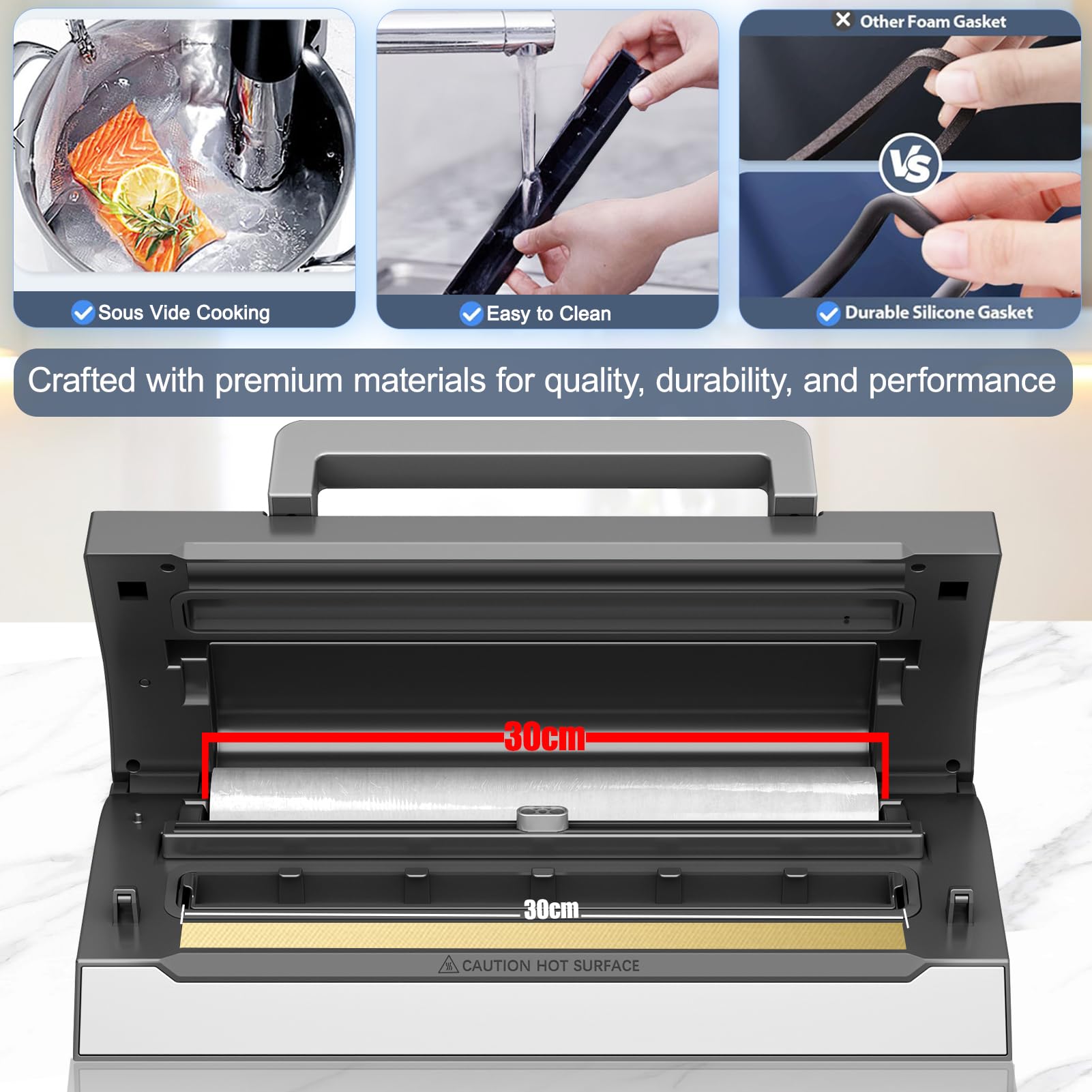 Powerful Suction Vacuum Sealer Machine,Commercial Fully Automatic Food Vacuum Sealer with Double Heat Seal,Dry & Moist Modes,Built-in Cutter,Bags Storage,Easy-Lock Handle,Include 2 Bag Rolls (Black)