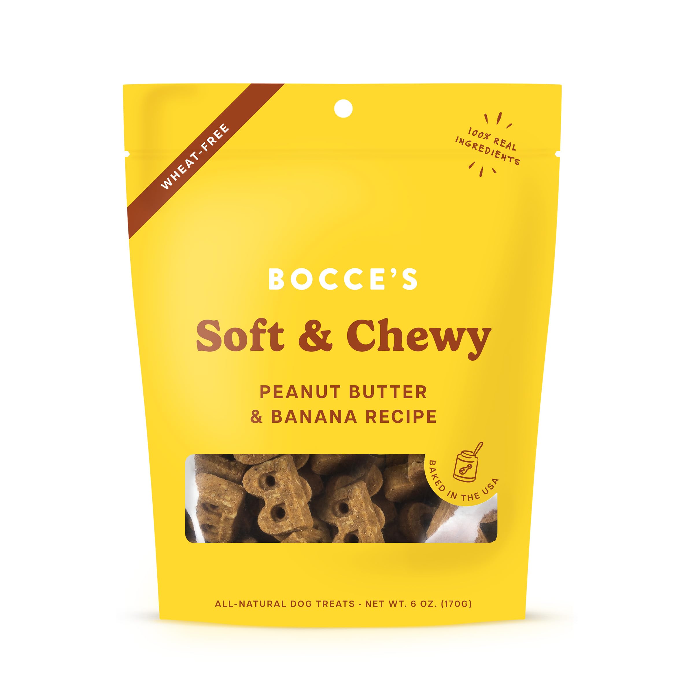 Bocce's Bakery Bac'n Nutty Soft & Chewy Dog Treats, Wheat-Free PB & Bacon Flavored All Natural Limited Ingredient Oven Baked Cookies for Dogs, 6 oz Bag