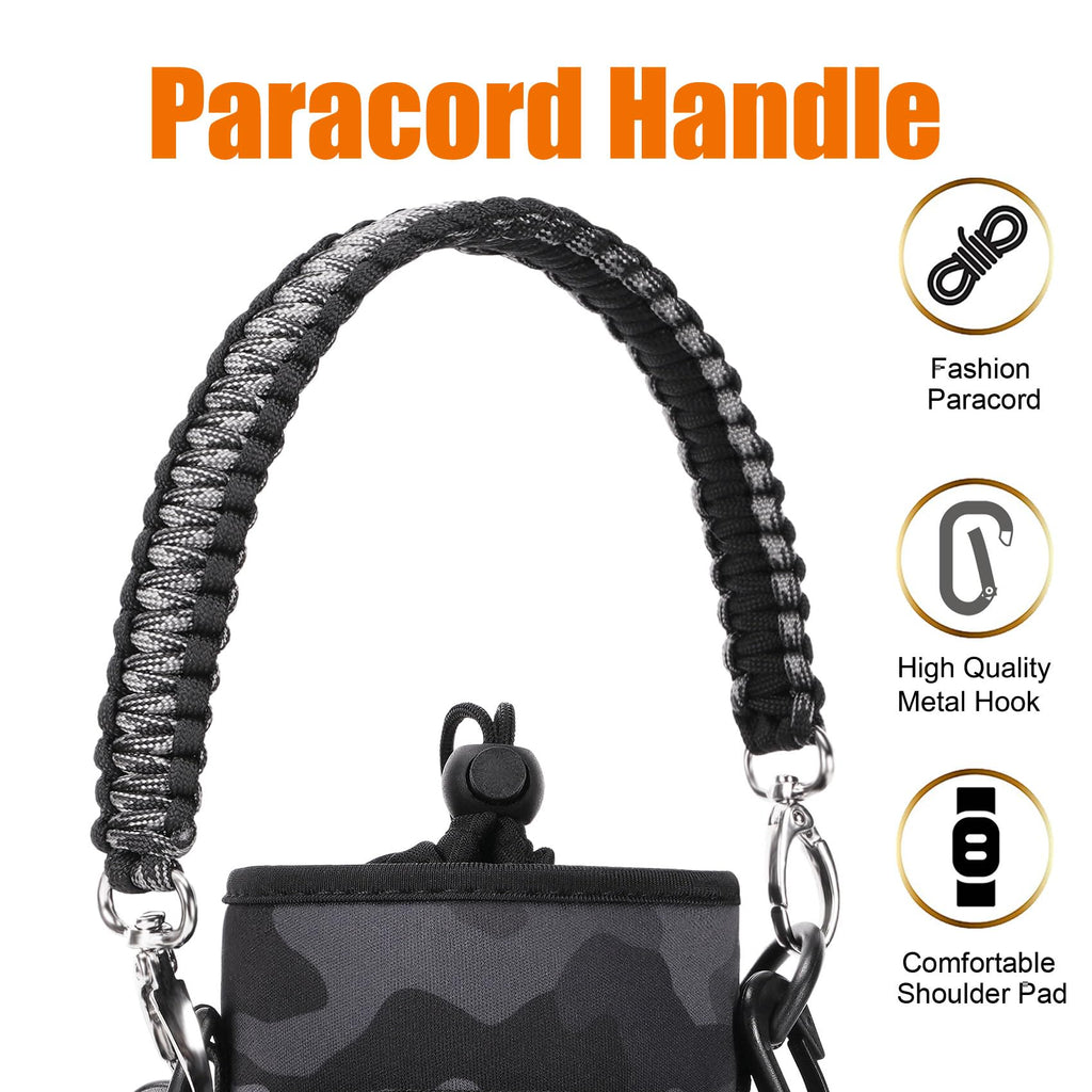 AceTreker 32/40/64/128 oz Neoprene Insulated Water Bottle Carrier Bag, Sling Bag Sleeve Pouch Holder with Strap & Paracord Handle and 2 Pocket for Travelling, Hiking, Camping