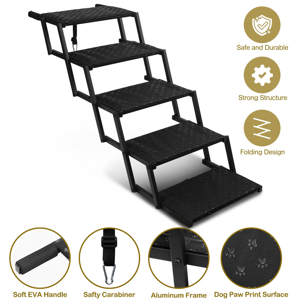 Dog Stairs for Car - Foldable Dog Ramps for Large Dogs with Non Slip Surface, Portable Dog Steps for Cars and SUV, Truck, Support Up to 200 Lbs
