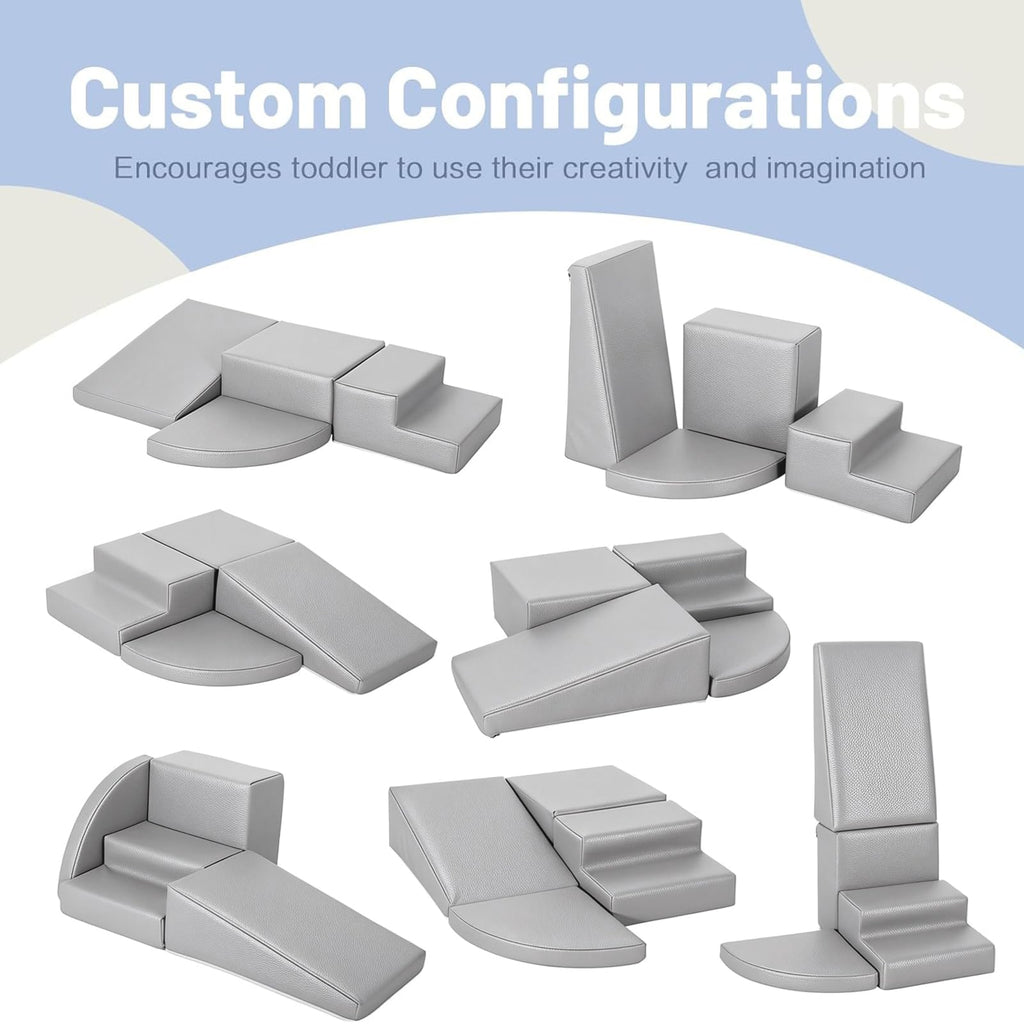 JungleDove 4-Piece PU Leather Baby Foam Climbing Blocks for Toddlers - Soft Play Climbing Toys for Toddlers - Foam Climbing Set for Crawling and Sliding Indoor (Gray)