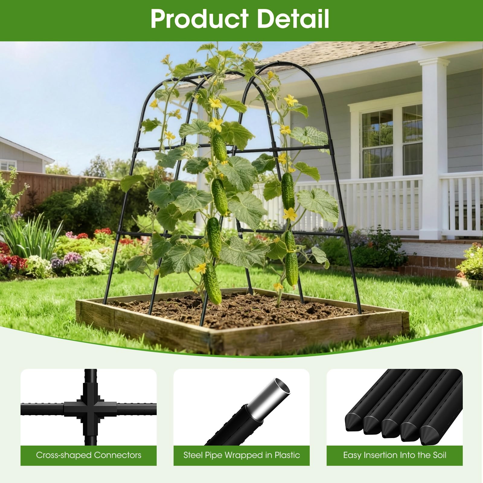 Cucumber Trellis for Raised Bed,U-Shape Garden Trellis for Climbing Plants Outdoor, Metal Arch Vegetables Trellis, Plant Support for Vine (Green, 31.5" Lx21.6 Wx47.2 H-Small)