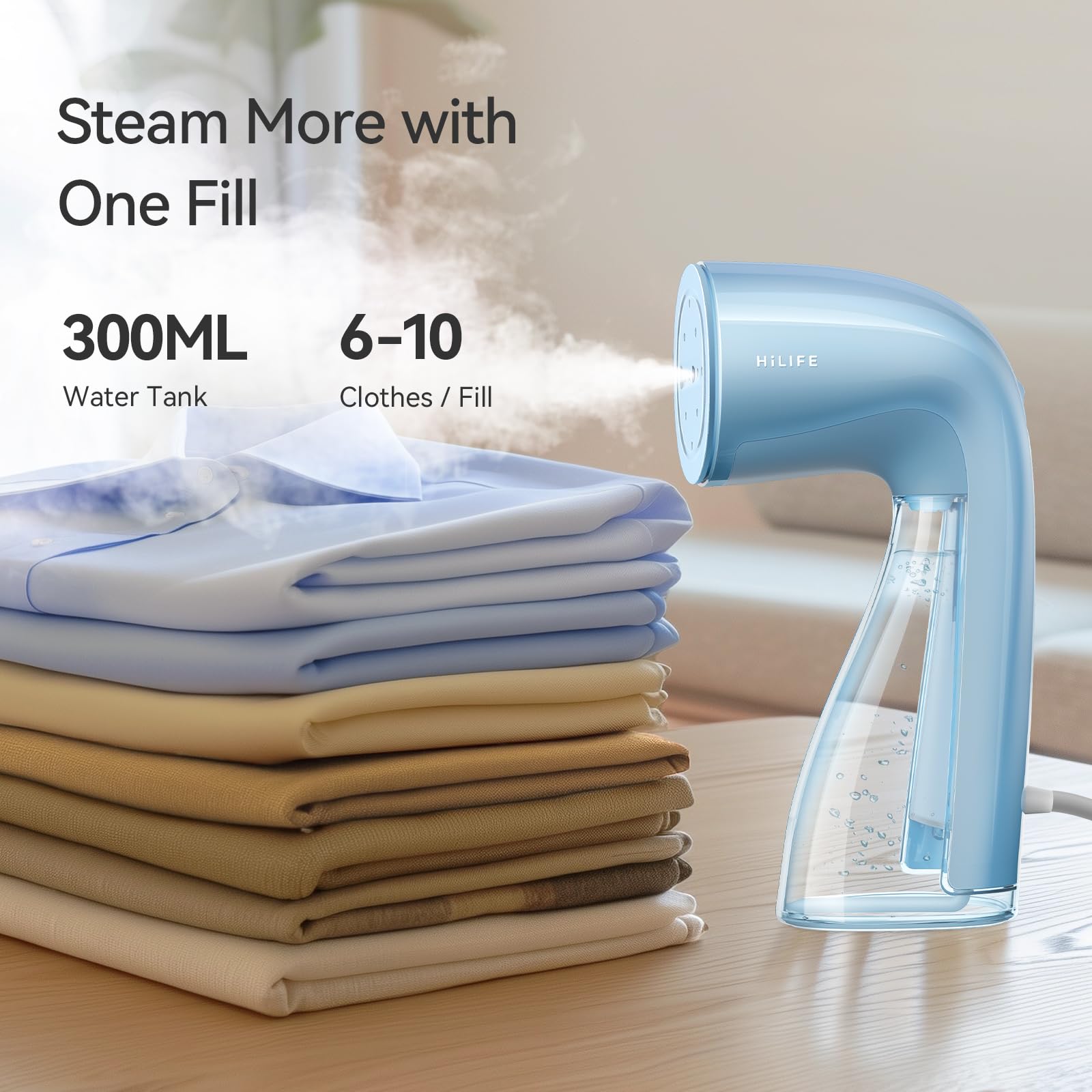 HiLIFE Steamer for Clothes, Portable Handheld Design, 240ml Big Capacity, 700W, Strong Penetrating Steam, Removes Wrinkle, for Home, Office and Travel(ONLY FOR 120V) (Olive Green)