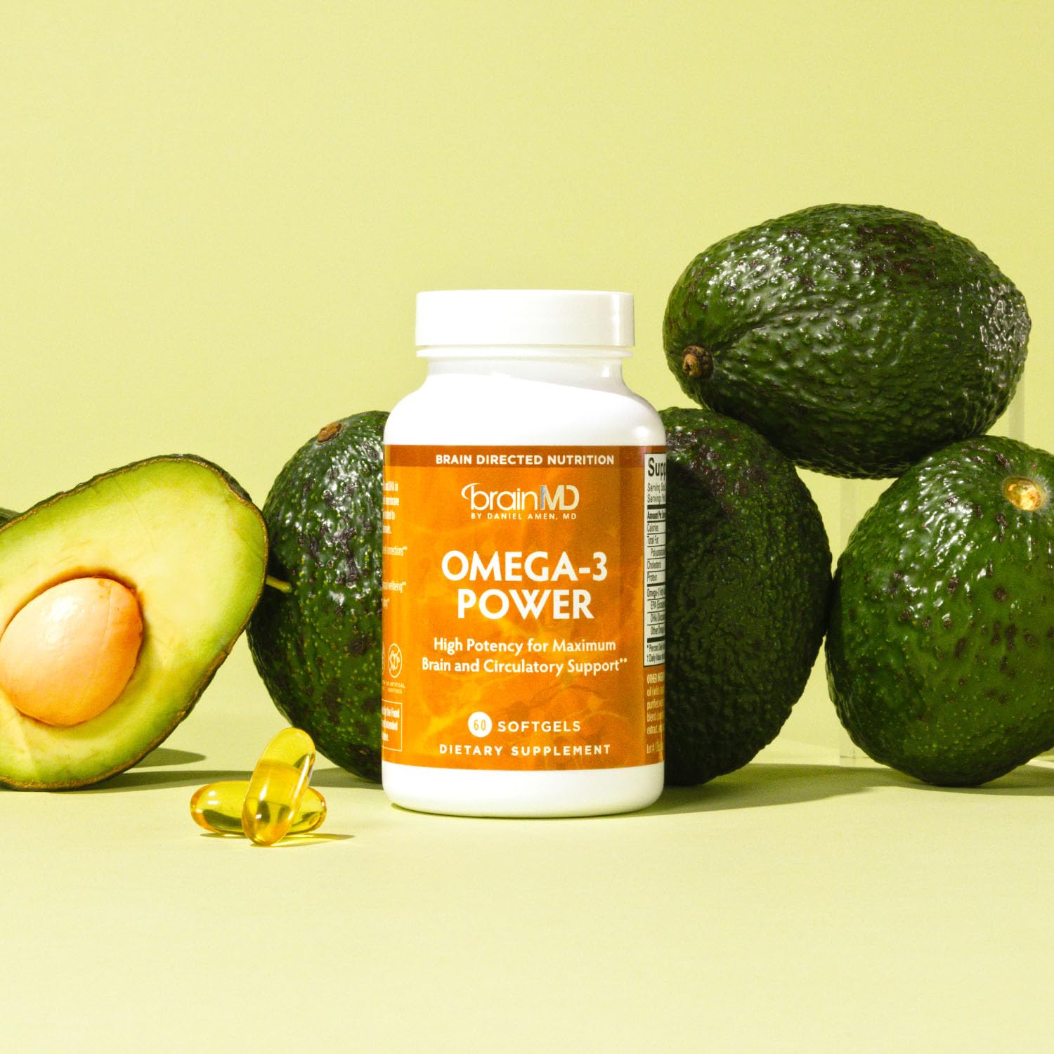 BRAINMD Omega-3 Power - 60 Capsules - Joint & Immune Support Supplement - Contains DHA & EPA - Gluten Free - Dr Amen - 30 Servings