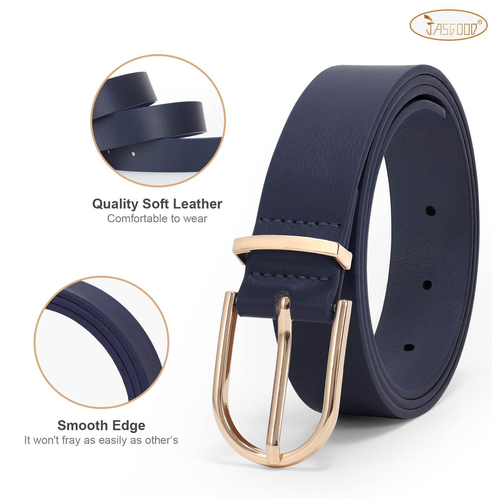 JASGOOD Women’s Leather Belts for Jeans Pants Fashion Ladies Belt with Gold Buckle