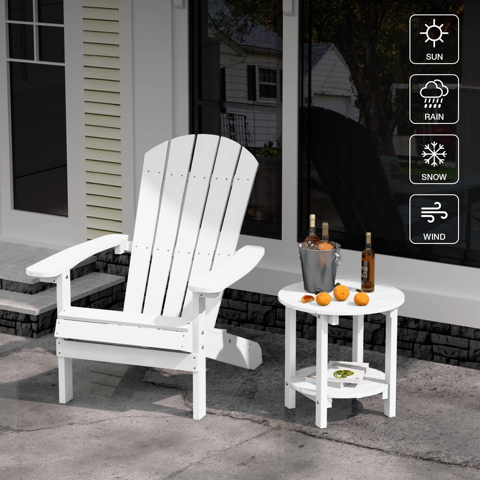 YEFU Adirondack Side Table, 18" Double Outdoor Side Table, Poly Lumber end Table, Weather Resistant for Indoor, Patio, Pool, Porch, Backyard-Black
