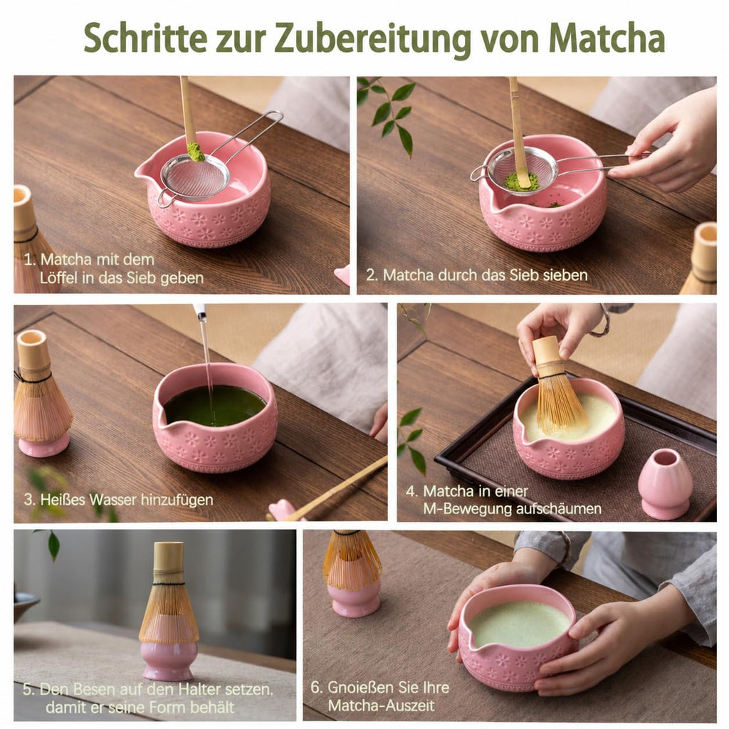 Buucup Matcha Whisk Set, Ceramic Matcha Kit Includes Matcha Bowl, Matcha Whisk and Holder, Bamboo Scoop, Scoop Rest, Sifter and Tea Towel - 7 Pcs Matcha Kit for Matcha Lovers (Blue)