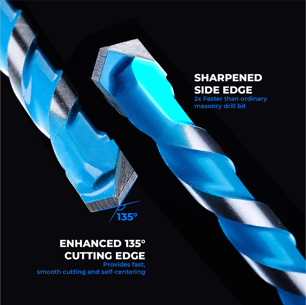 toolant 1/2" Concrete Drill Bit Set & Masonry Drill Bit Set, Shockproof Hex Shank Hammer Drill Bit Set for Glass/Brick/Plastic/Cement/Tile, Industrial Strength Carbide Drill Bit Tip 1/2" Box of 5