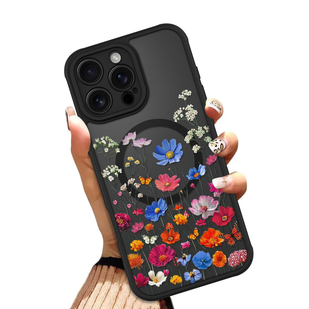 OOK Case for iPhone 11 6.1 Inch (Compatible with MagSafe) Floral Flowers Design Translucent Phone Cover Soft TPU + Hard PC Anti-Scratch Shockproof Magnetic Cute Case for Women - Red