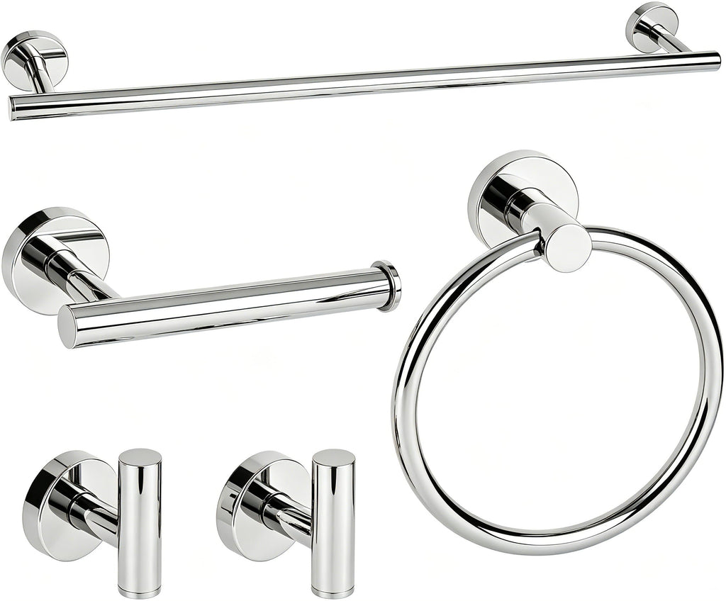 Brushed Gold Bathroom Hardware Accessories Set 5 Piece, Stainless Steel Bath Towel Bar Set 24 Inch,Toilet Paper Holder,Towel Ring Holder,Towel Rack Set,Gold Bathroom Accessories Kit