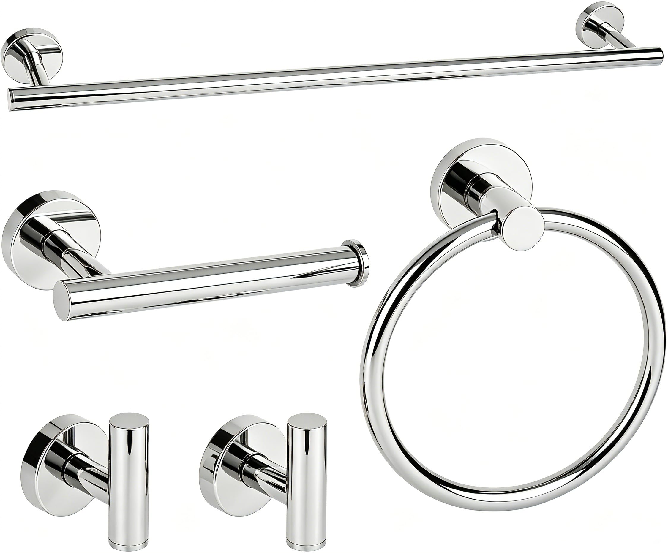 Brushed Gold Bathroom Hardware Accessories Set 5 Piece, Stainless Steel Bath Towel Bar Set 24 Inch,Toilet Paper Holder,Towel Ring Holder,Towel Rack Set,Gold Bathroom Accessories Kit