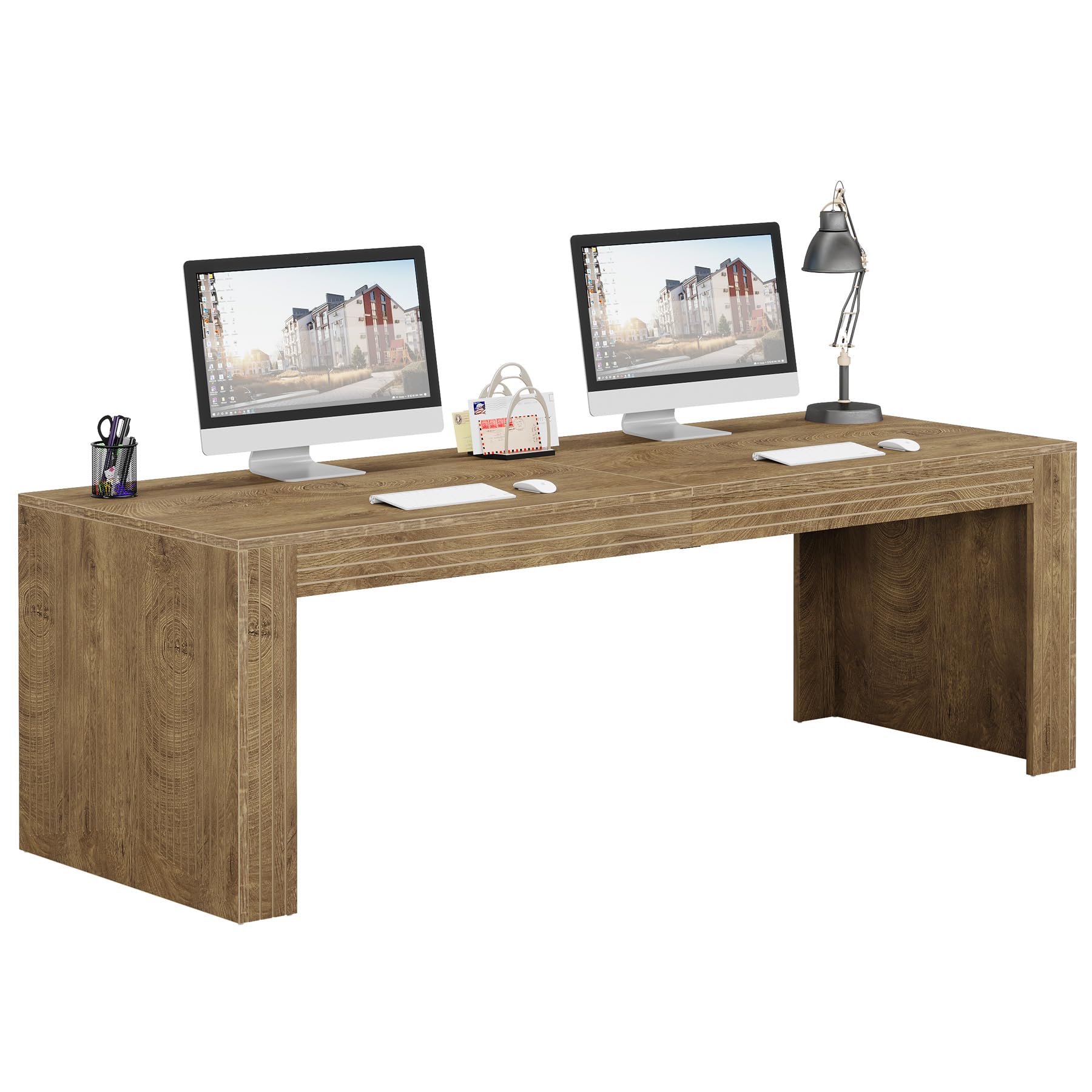 Tribesigns 79-Inch Extra Long Desk, Two Person Double Desk for Home Office, Wooden Long Computer Desk Writing Table for Office, Coffee Brown