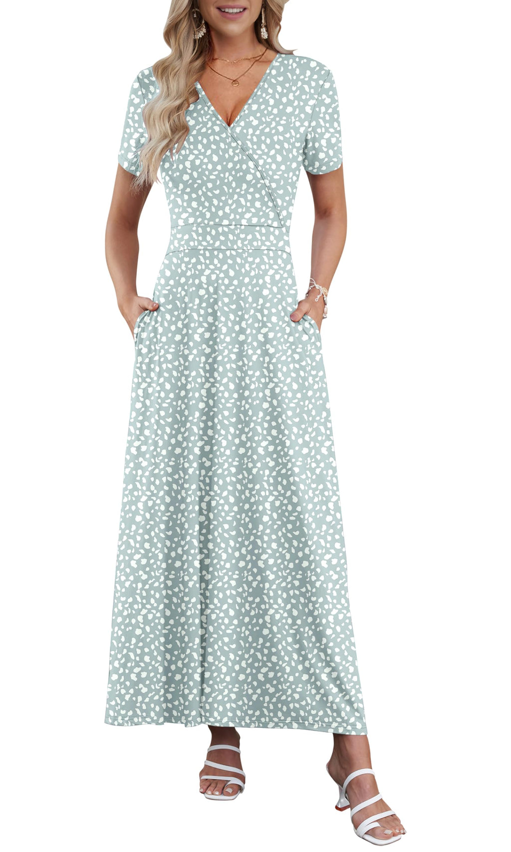 AUSELILY Maxi Dresses for Women Ankle Length Floral Print Beach Long Flowy Dress with Pockets