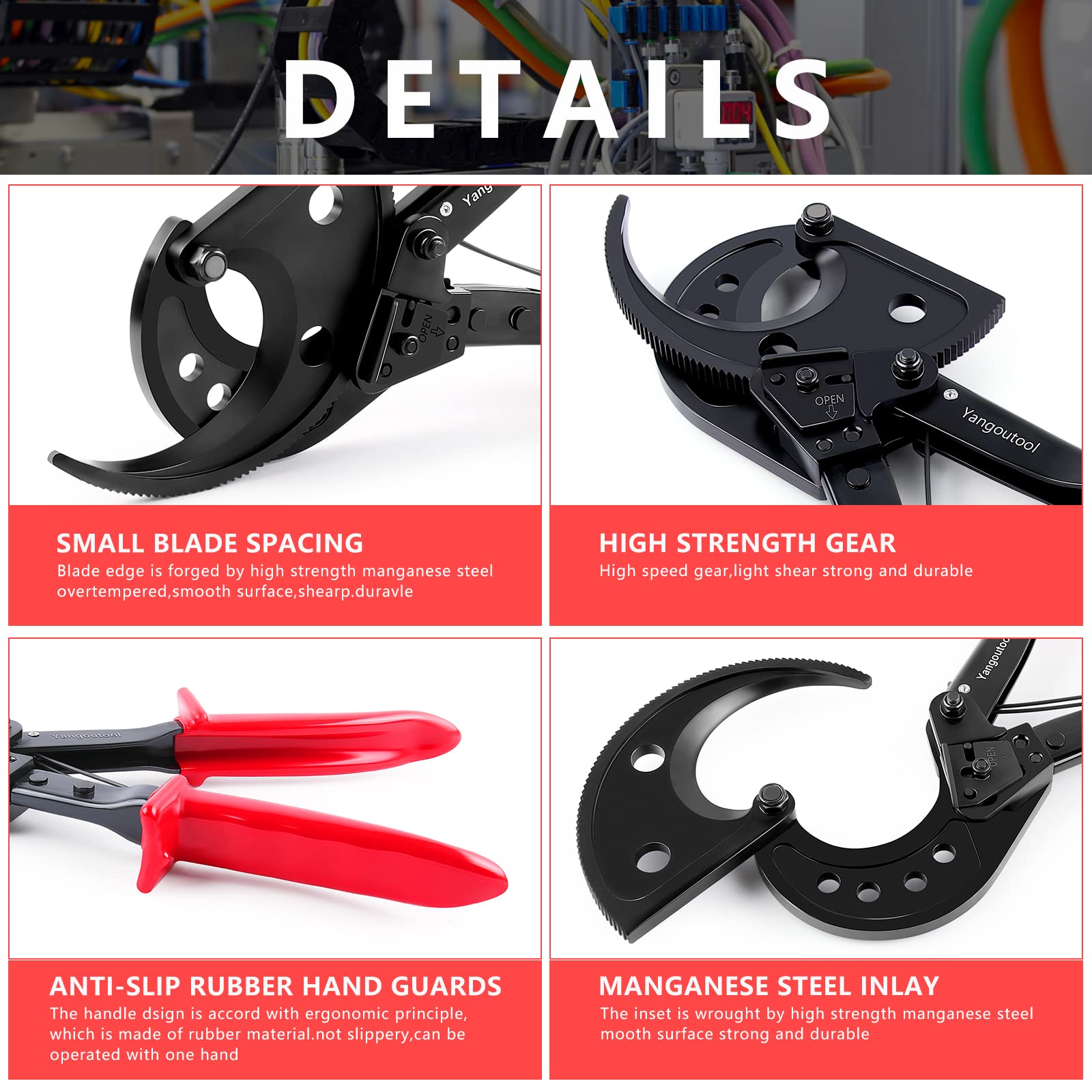 Yangoutool Heavy-Duty Ratcheting Cable Cutters for Large Copper, Aluminum, and Armored Cables - J40 Wire Cutter up to 300 mm², Electrical Wire Cutting Tool