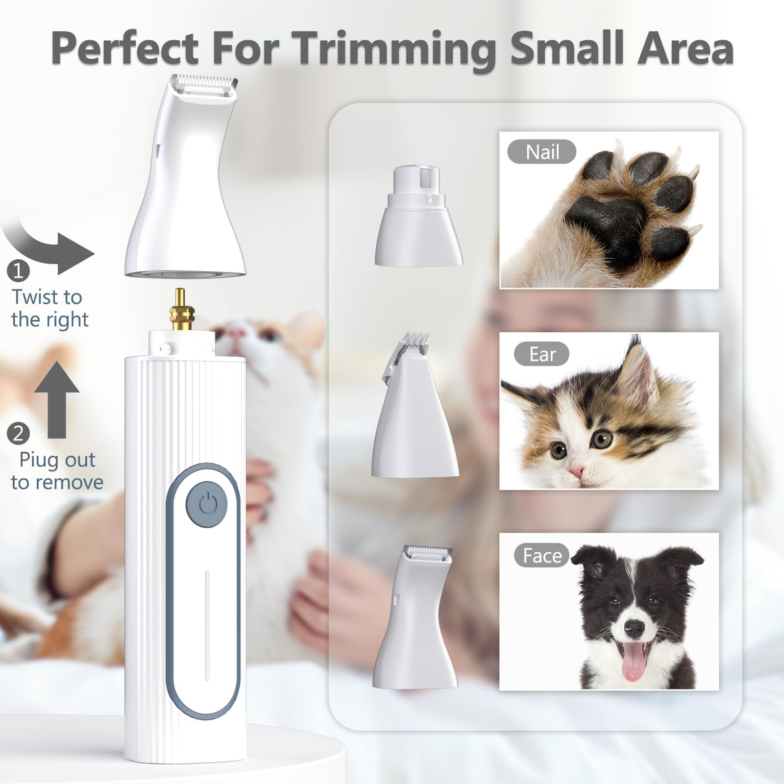 Dog Clippers Grooming Kit Hair Clipper -4 in 1Low Noise -Rechargeable-Cordless Quiet Paw Trimmer Nail Grinder, Trimmer Grooming for Thick Hair&Coats,Pet Shaver for Small and Large Dogs Cats