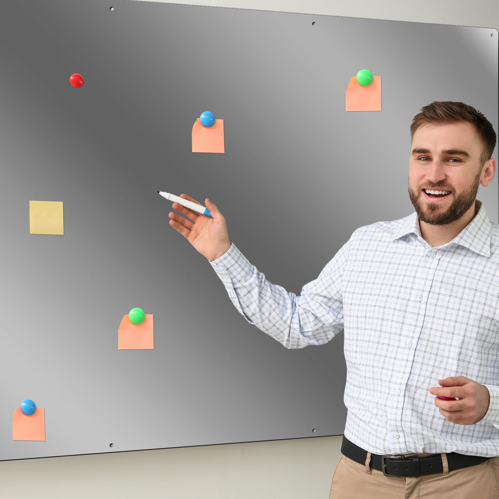 Ireer Magnetic Board Steel Magnet Bulletin Boards for Walls to Display Magnetic Notes Photos for Home Office Classroom, Pre Drilled with Screws and Dry Wet Erase Feature(Black,24 x 48 Inch)