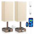 aooshine Set of 2 Touch Nightstand Lamp with USB-C+A Charge Ports& AC Outlets, 3-Way Dimmable Bedside Lamp with White Fabric Shade,Small Table Lamp for Bedroom Guest Room(Bulb Included)