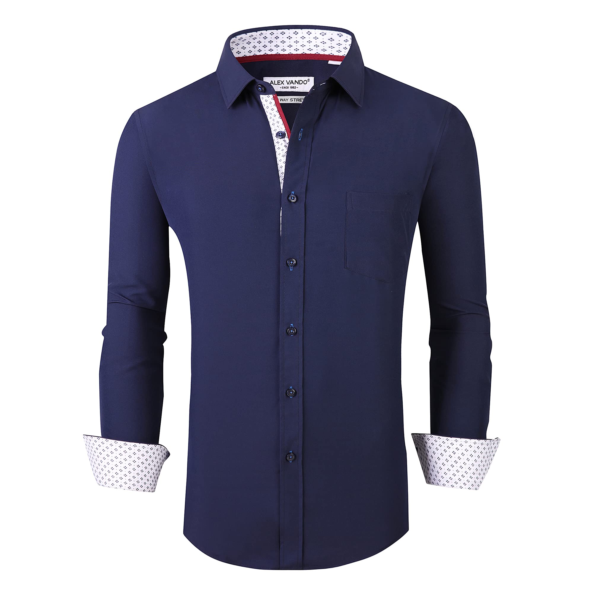Alex Vando Mens Dress Shirt Wrinkle Free Regular Fit 4-Way Stretch Button Down Shirts