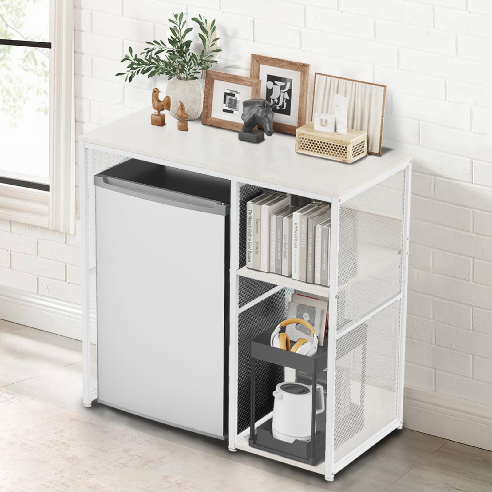 KirKical 3-Tier Coffee Bar Cabinet with Mini Fridge Space, Heavy-Duty Rustic Grey Microwave Stand Baker Rack, Utility Storage Organizer Shelf for Home Kitchen Dorm, Slate Grey