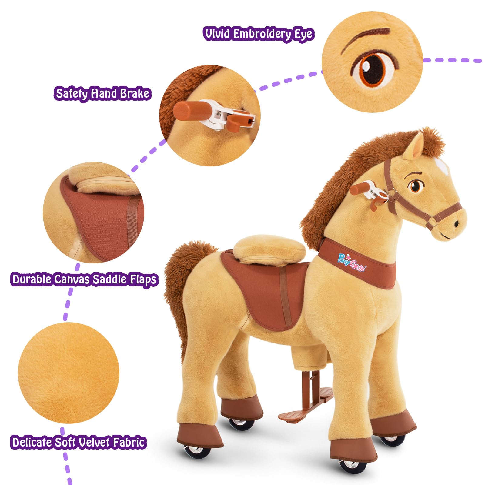 PonyCycle Ride on Toys Riding Black Horse Toys No Battery Required (with Brake/ 30" Height/Size 3) Pony Rider Walking Animals Rocking Horse Ride on Horse for Kids Riding Toys E338