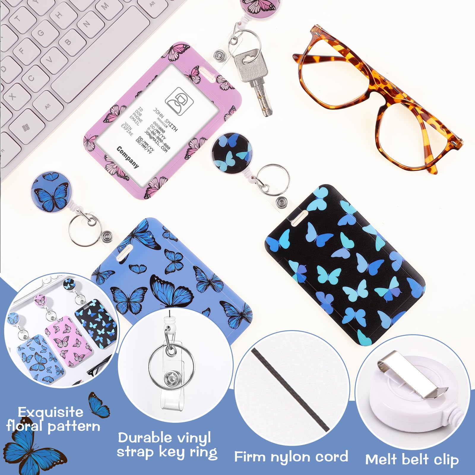 3 Set Badge Holder Retractable Reel Bloom ID Badge Holders with Clip Cute Name Badge Holders for Teacher Nurse Doctor Student Office Workers