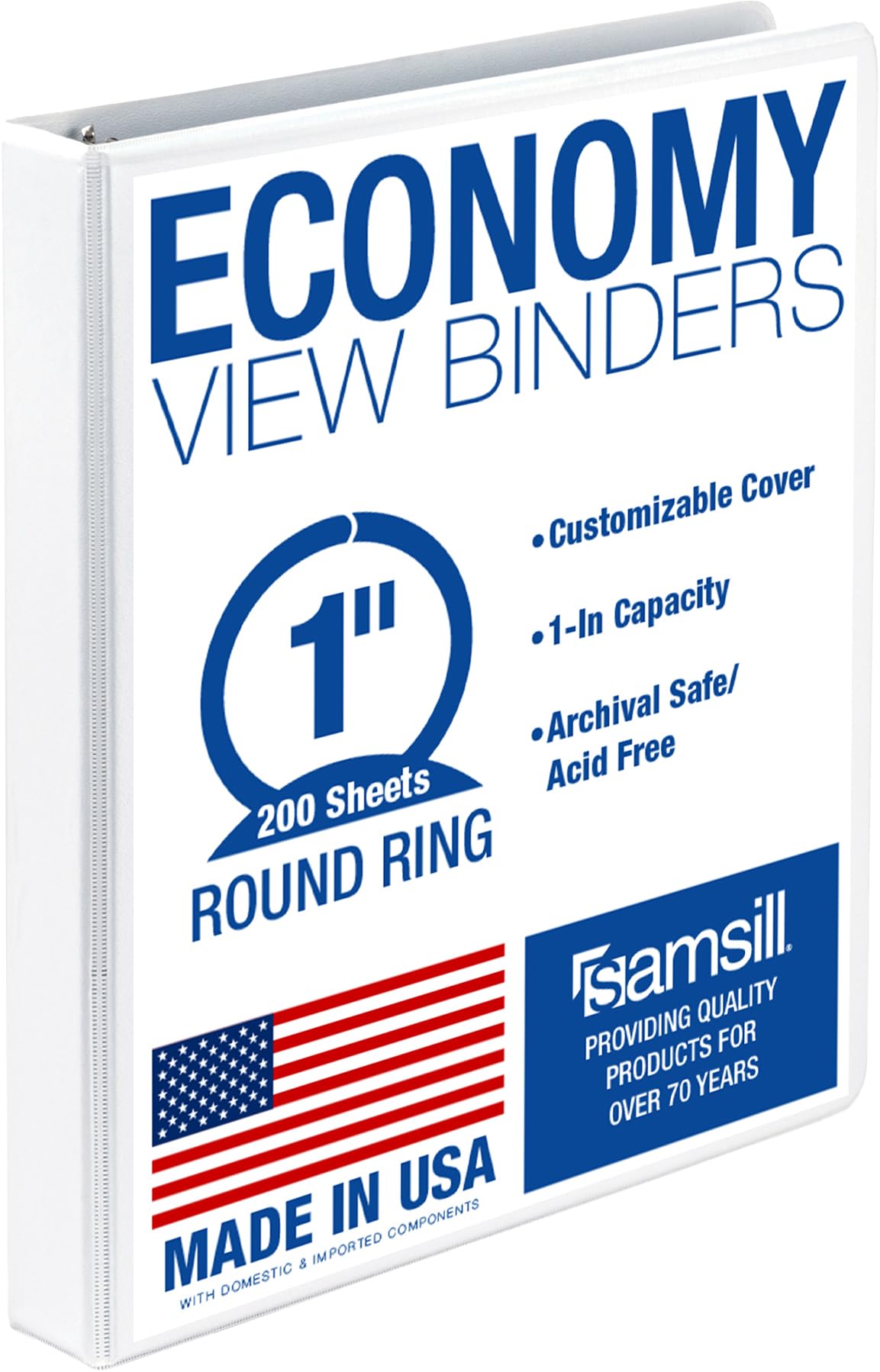 Samsill 1 Inch 3 Ring Binders, Economy Round Ring, Clear View Cover, 200 Sheet Capacity - for School, Home, Office - Blue, 4 Pack