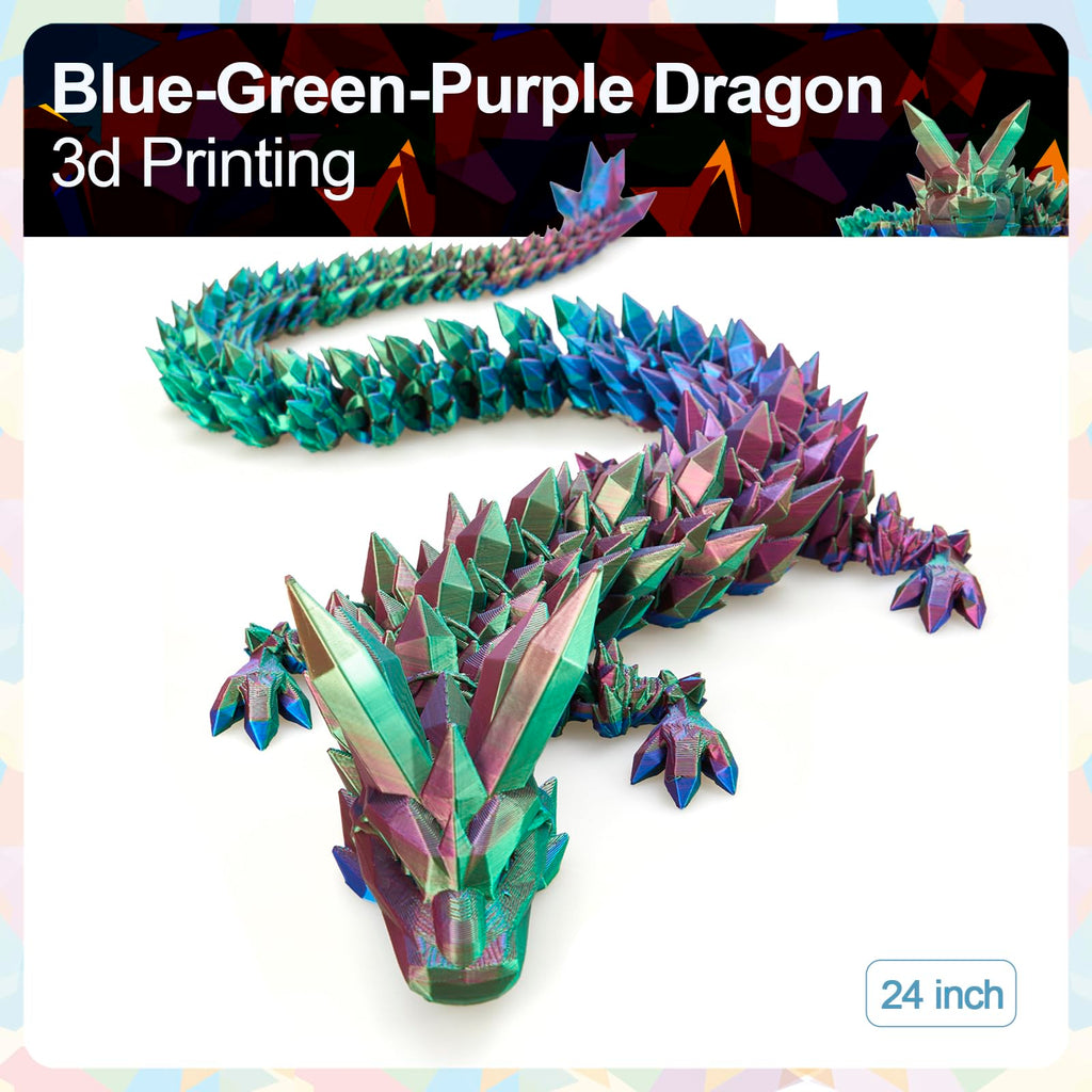 24" Large 3D Printed Dragon - Huge Articulated Crystal Dragon Fidget Toy, Giant Flexible 3D Dragon Figure, Birthday Gift for Boys Girls Kids & Collectors, Home Office Executive Desk Decor